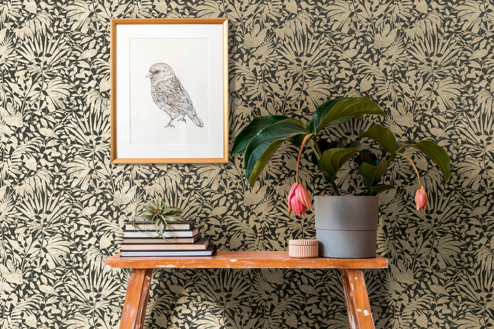 A.S. Création Vliestapete THE BOS Floral Blätter, strukturiert, abstrakt, glänzend, organisch, (1 St), Florale Tapete Tapete Floral Обои Wohnzimmer Schlafzimmer Küche