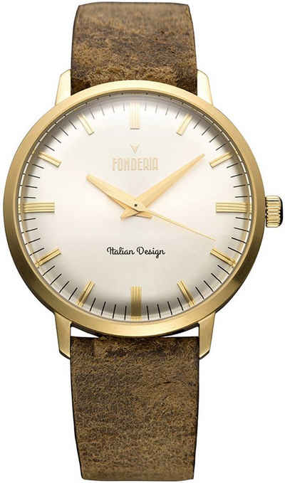 Fonderia Quarzuhr Fonderia Herren Uhr P-6G003US1 Leder, Herren Armbanduhr rund, groß (ca. 41mm), Lederarmband braun