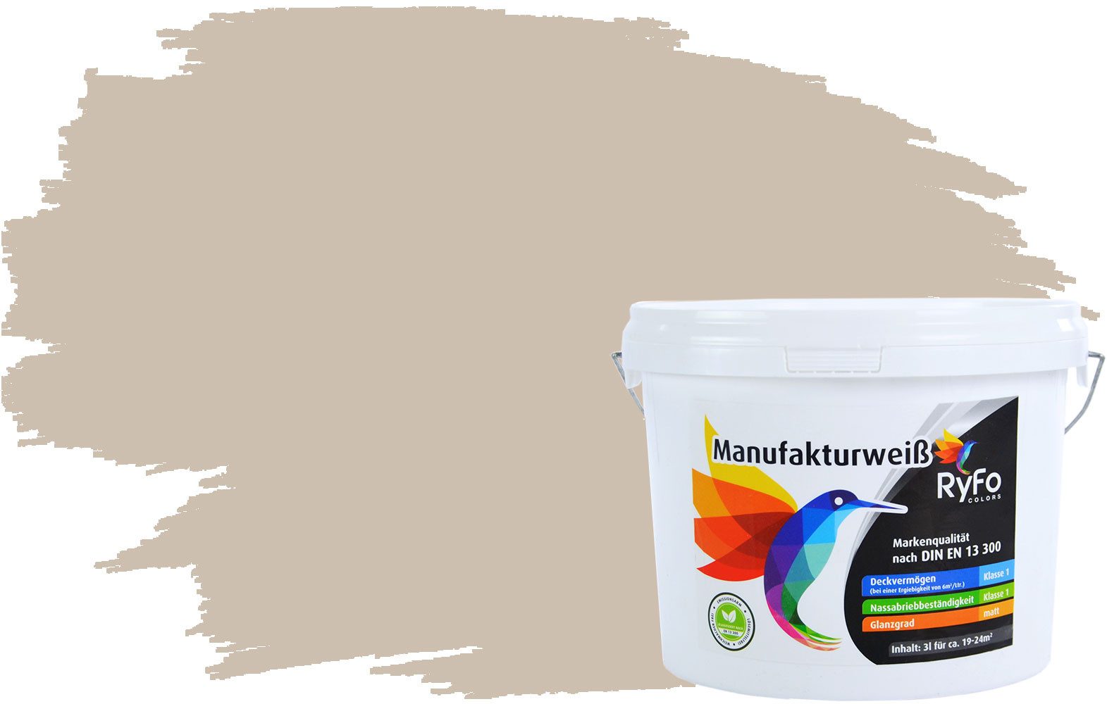 RyFo Colors Wand- und Deckenfarbe Manufakturweiß Brauntöne, 1× streichen, 1 L reicht für ca. 8 m², Deckkraft-/Nassabriebklasse 1, matt, atmungsaktiv, für Innenräume