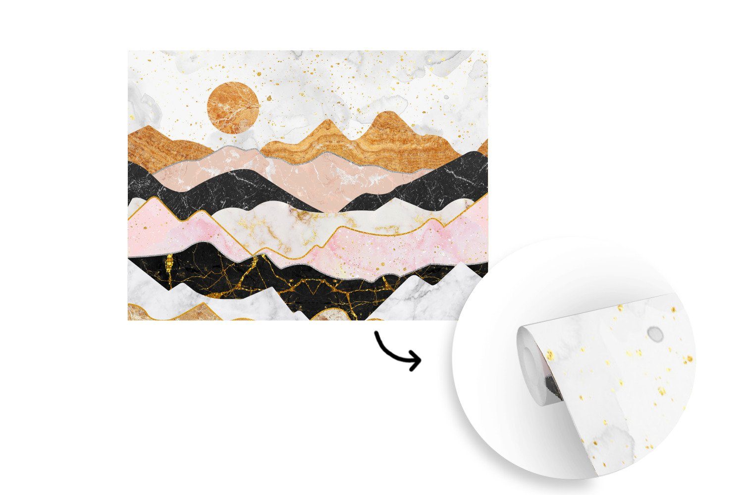 MuchoWow Fototapete Marmor Gold für - bedruckt, Wallpaper Tapete Schlafzimmer, Kinderzimmer, (6 Vinyl St), - Matt, Pastell, Wohnzimmer