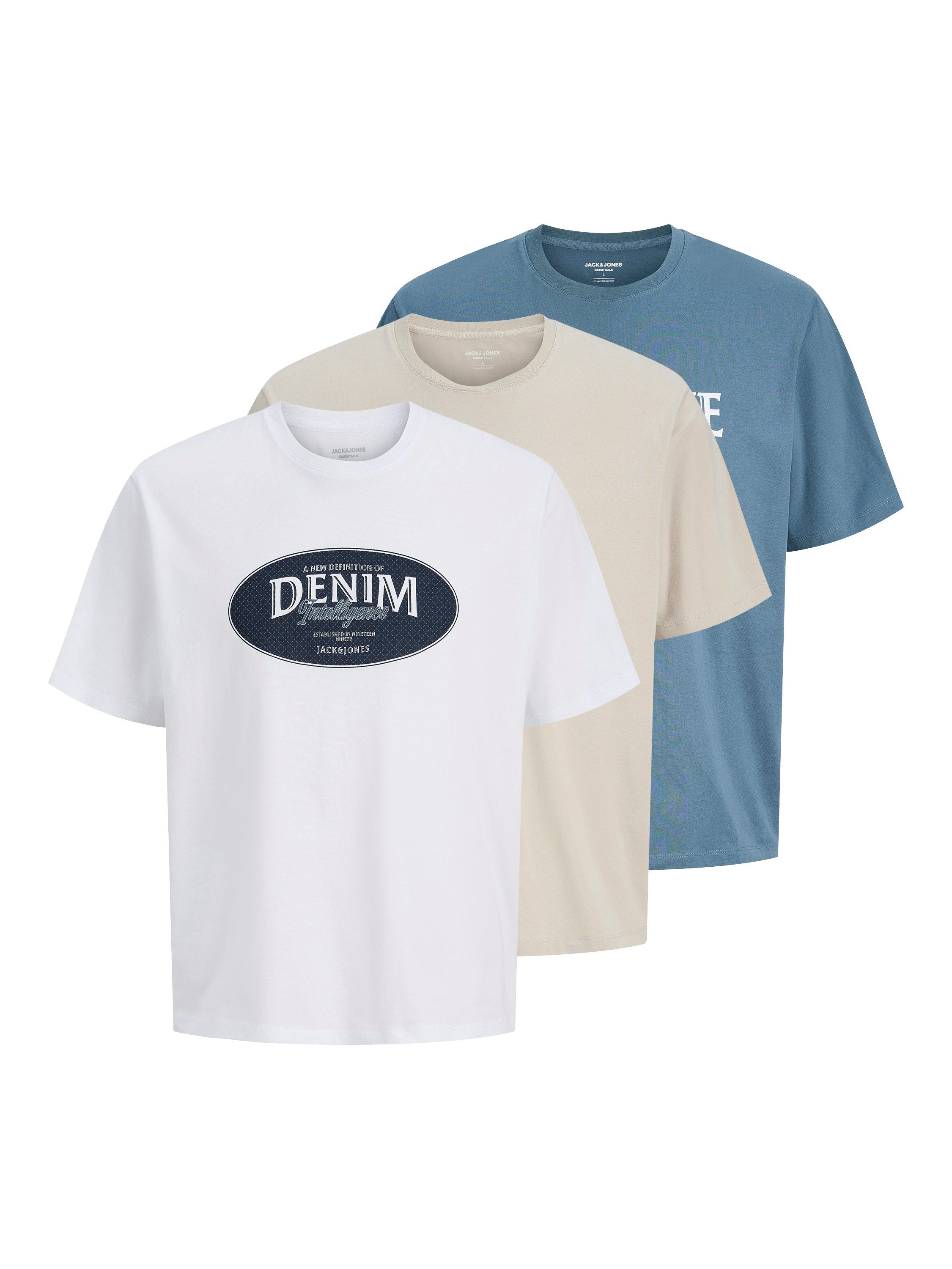 T-Shirt JJEDOVER DENIM TEE SS O-NECK 3PK MP