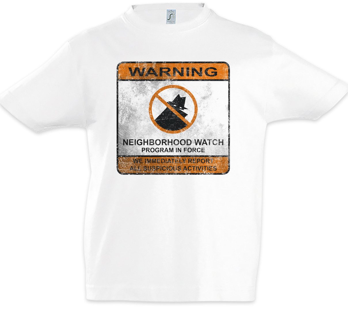 Urban Backwoods Print-Shirt Neighborhood Watch Sign Kinder T-Shirt Nachbarschaftswache Zeichen (1-tlg) Symbol Logo Vigilantismus Vigilante