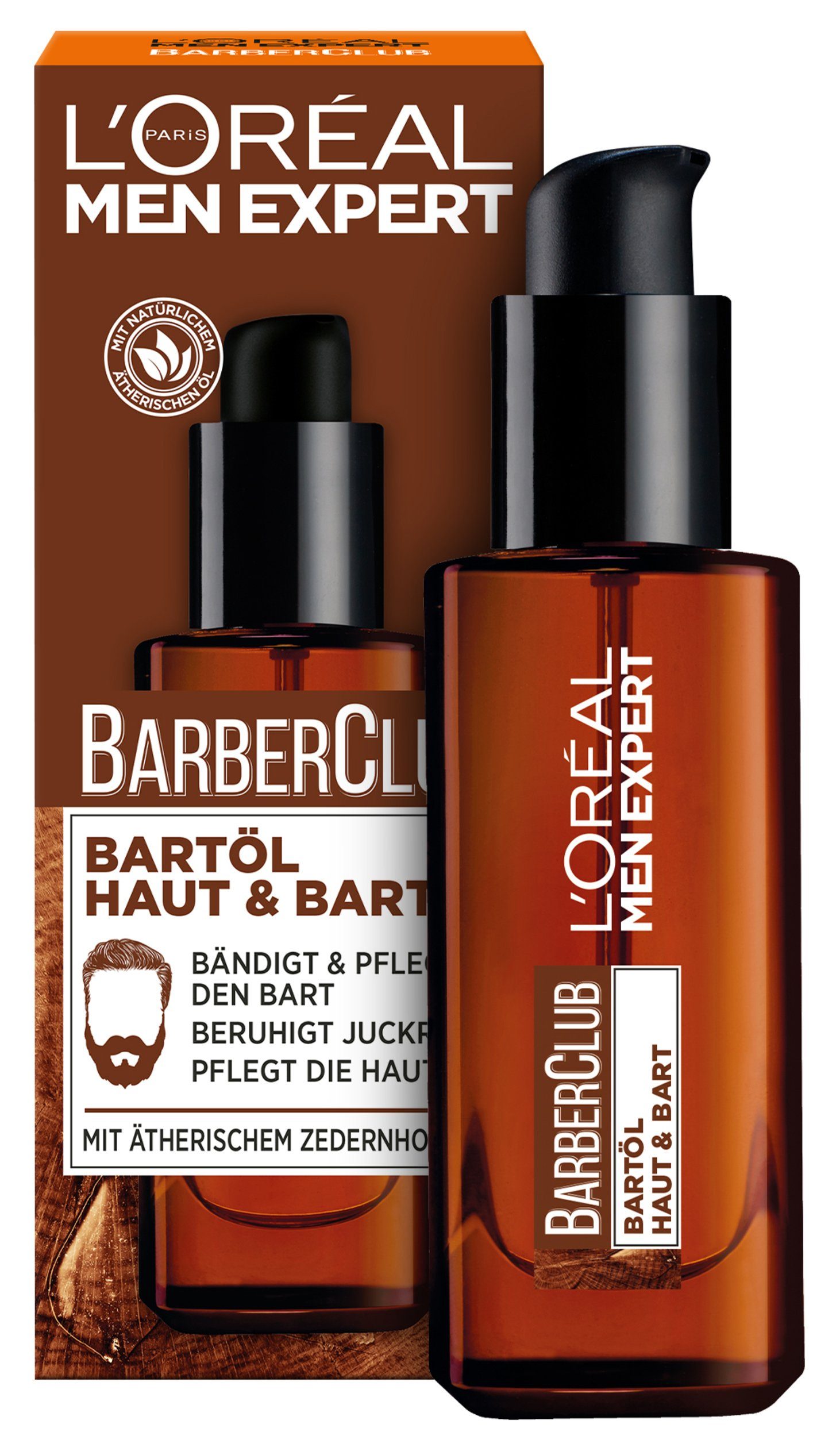 ohne L'ORÉAL PARIS Juckreiz; MEN Bartöl Barber mit EXPERT Bart Zedernholzöl Club, gepflegter