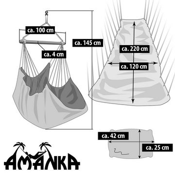 AMANKA Hängestuhl XXL Liege Hängesessel mit Seitenfach und Kissen, 220x120cm bis 150kg