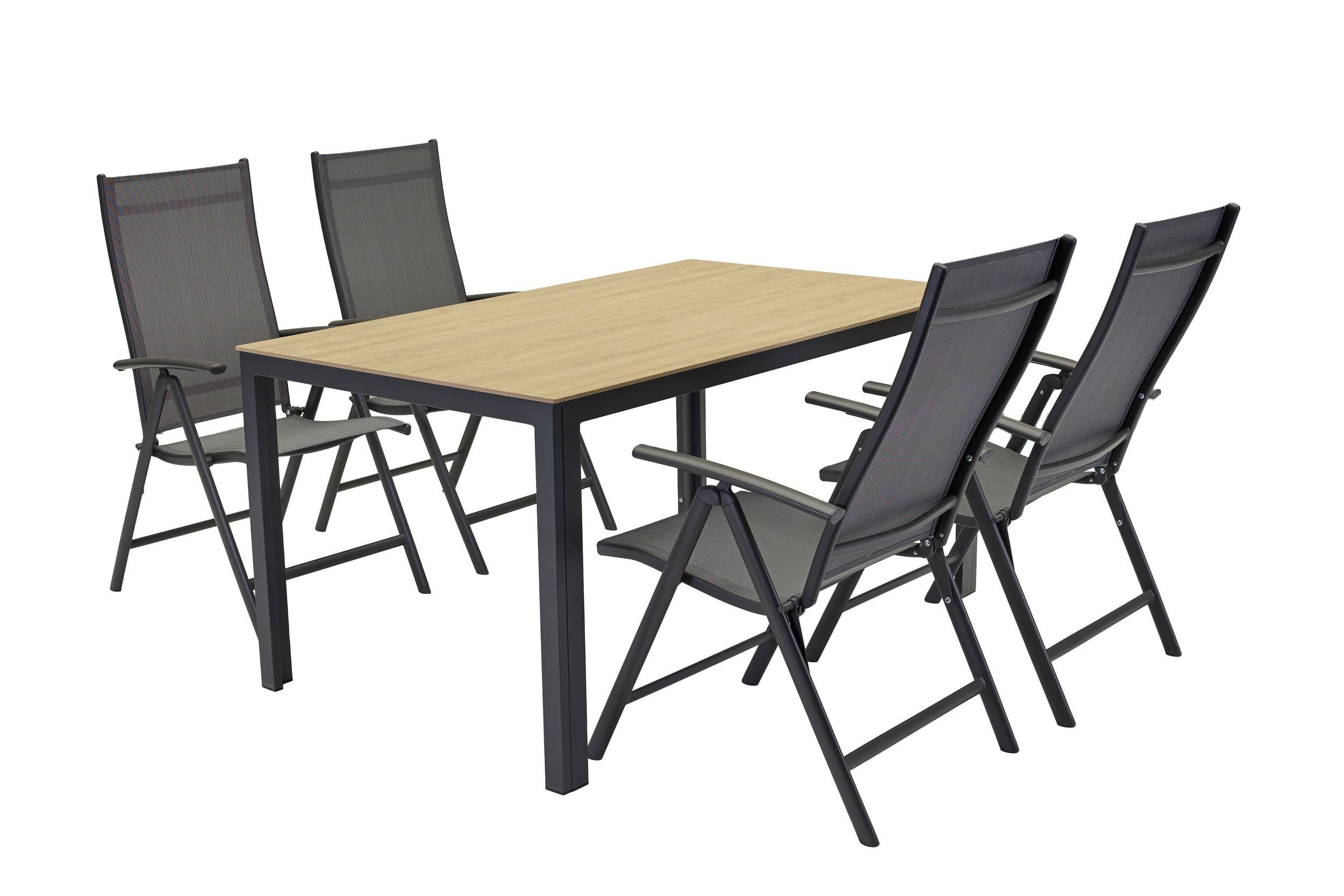 LC Garden Garten-Essgruppe »Sona« 150cm Esstisch Aluminium Tischplatte natur + 4 Klappstühle, (Set, 5-tlg., 1 Tisch, 4 Stühle), bestehend aus 4 Klappstühlen und 1 Tisch