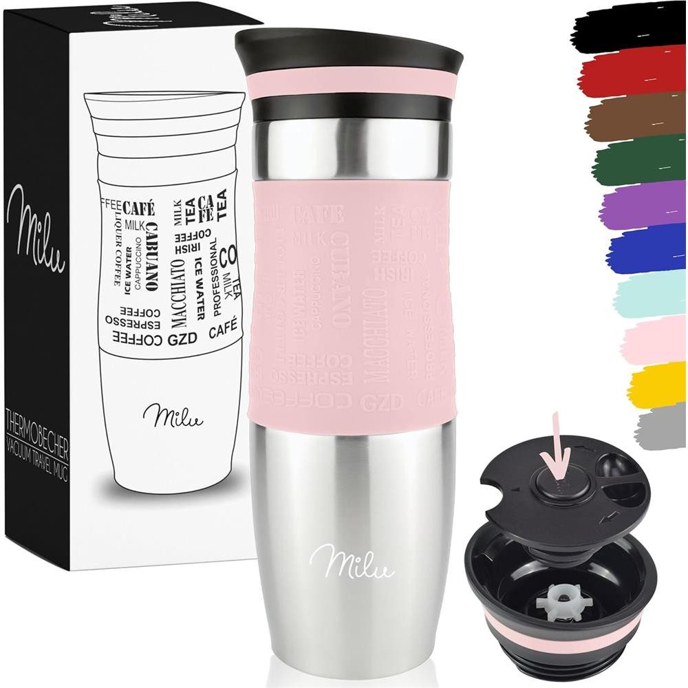 Milu Thermobecher Thermobecher Kaffee To Go Edelstahl 450 ml, auslaufsicher, isoliert
