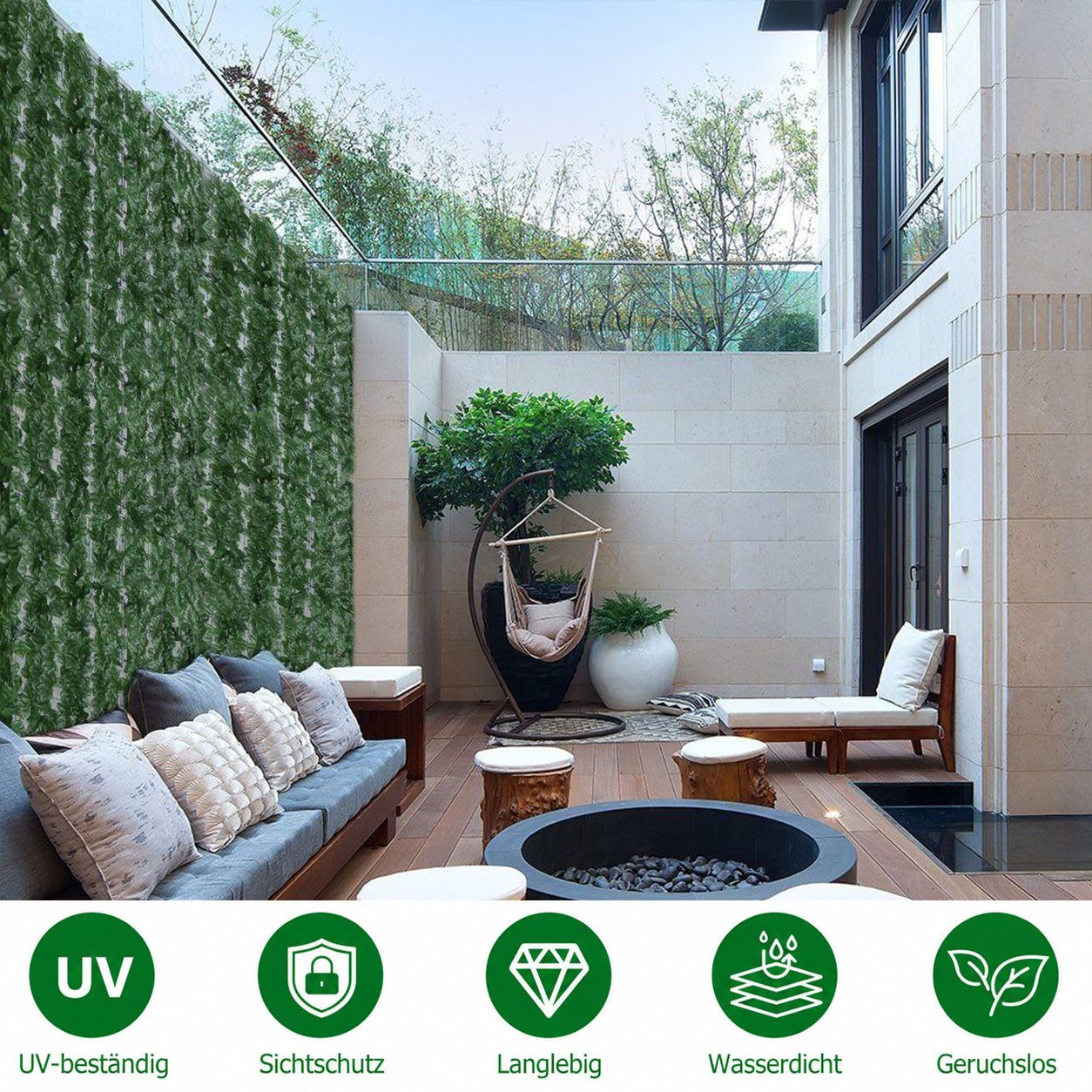 BlingBin Kunsthecken-Sichtschutz Balkonsichtschutz künstliche Sichtschutzhecke mit Grünen Blättern, (1er Set, 1-St., 1 Stück – 300 x 100 cm), Für Outdoor Sichtschutz Zaun Gärten, Zäune, Balkone Decor