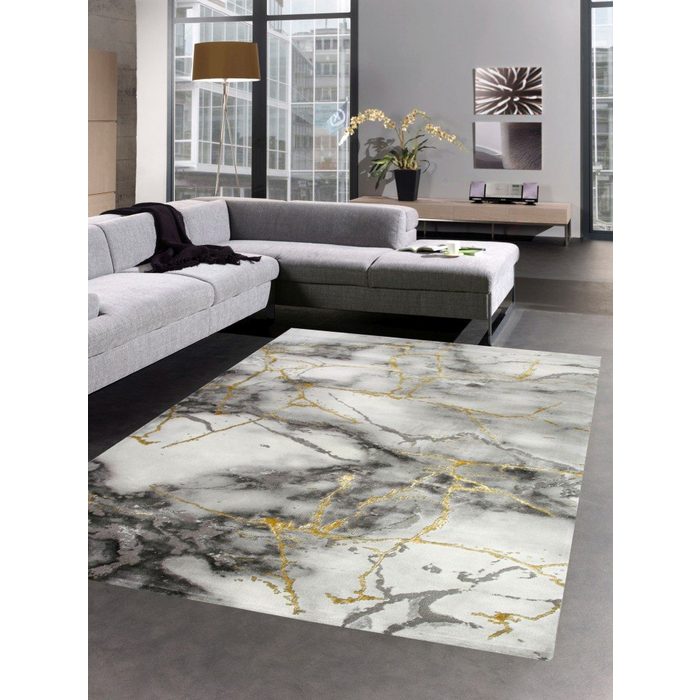 Teppich Teppich Marmor Muster mit Glanzfasern grau gold Carpetia rechteckig Höhe: 12 mm