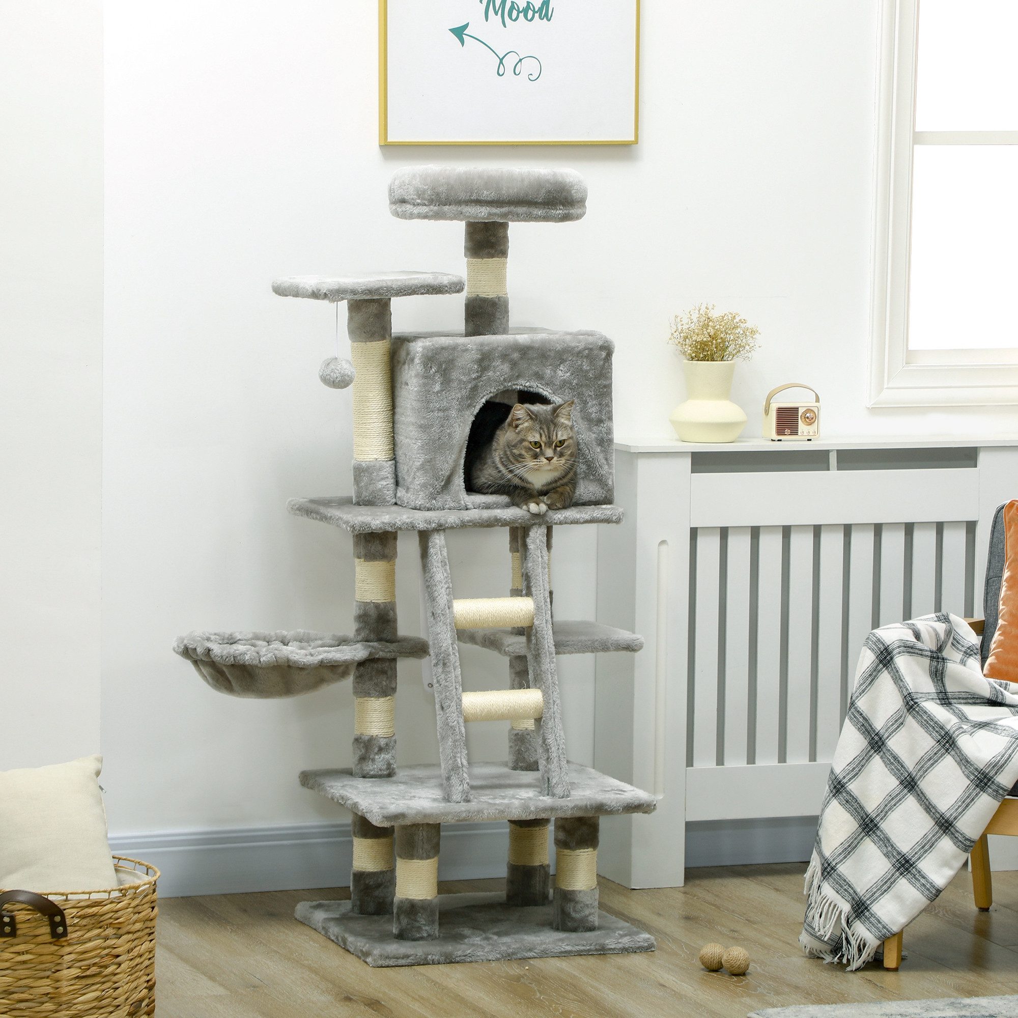 PawHut Kratzbaum Kratzstamm, Katzenkratzbaum mit Katzenbett, günstig online kaufen