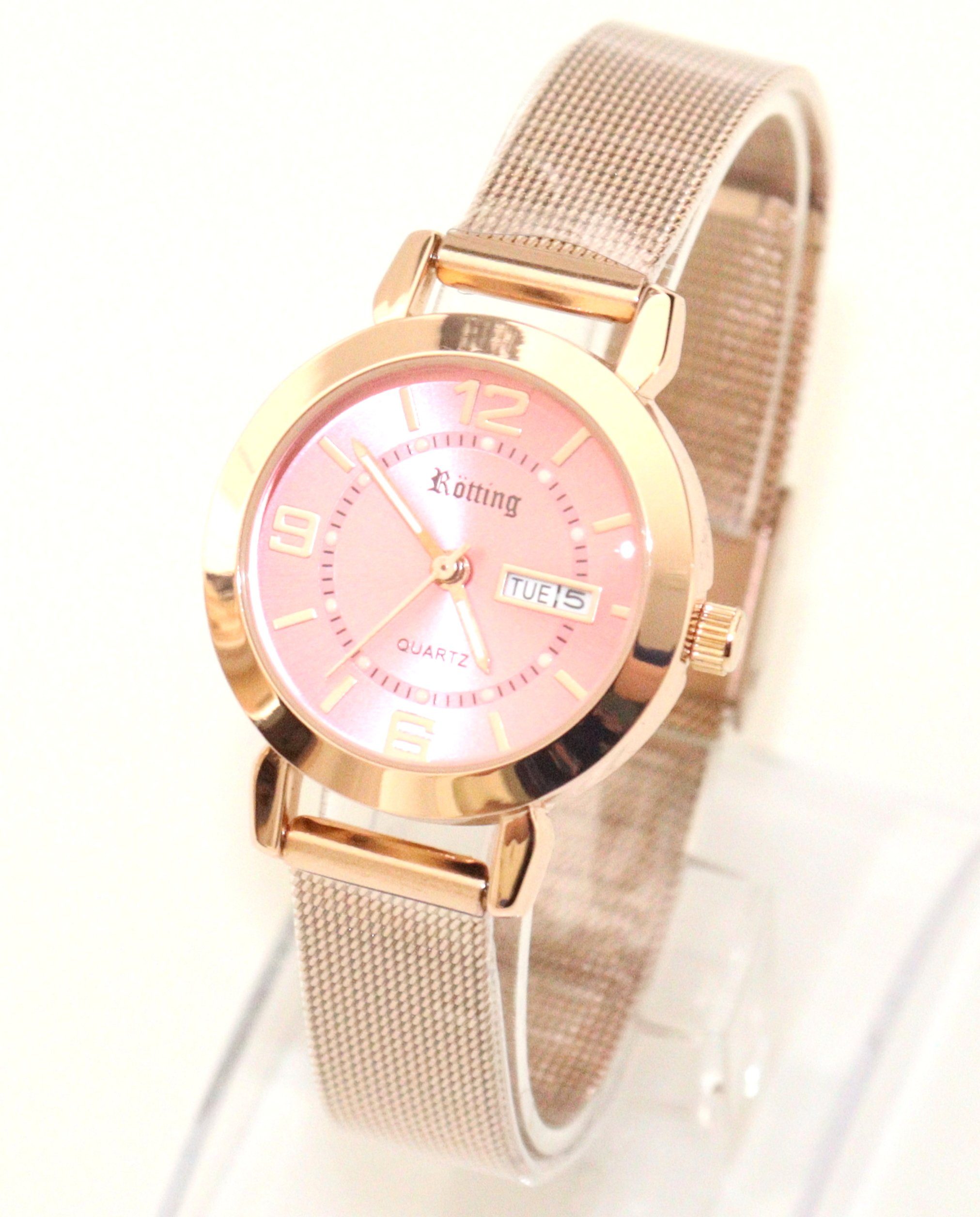 Rötting Design Quarzuhr Damenuhr Quarz rosa Ziffernblatt Tagesdatum + Wochentag