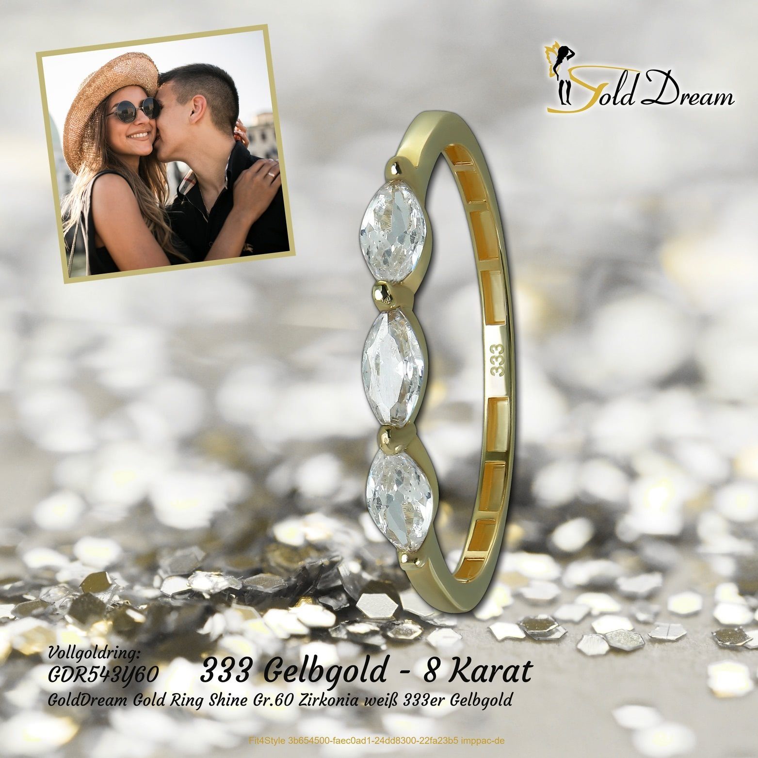 Damen 333er Gr.60 weiß Ring Gold Shine Ring gold, Echtgold, Shine GoldDream GoldDream Goldring Gelbgold (Fingerring),