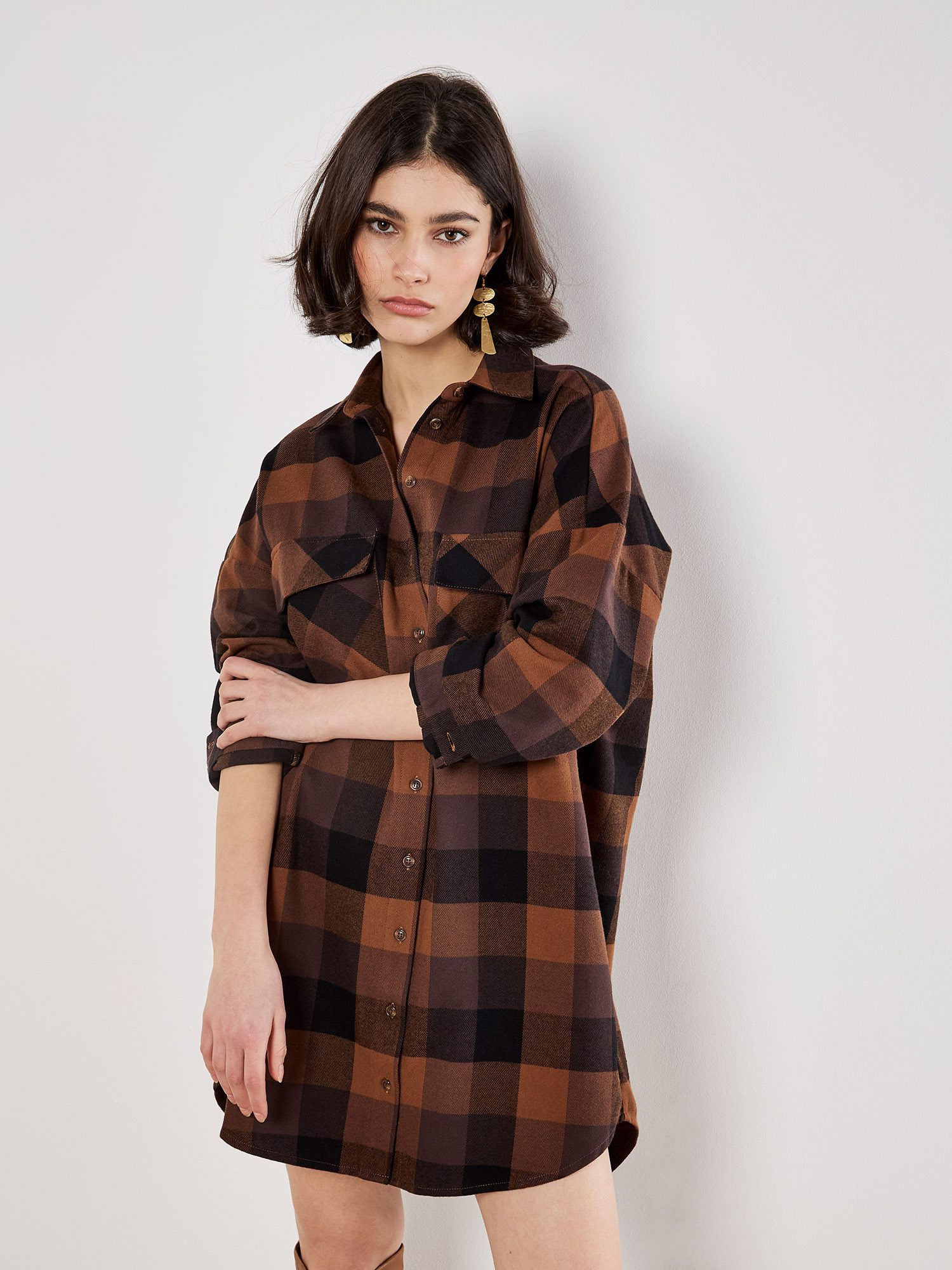 Apricot Hemdblusenkleid Hemdkleid, mit großem Karomuster günstig online kaufen