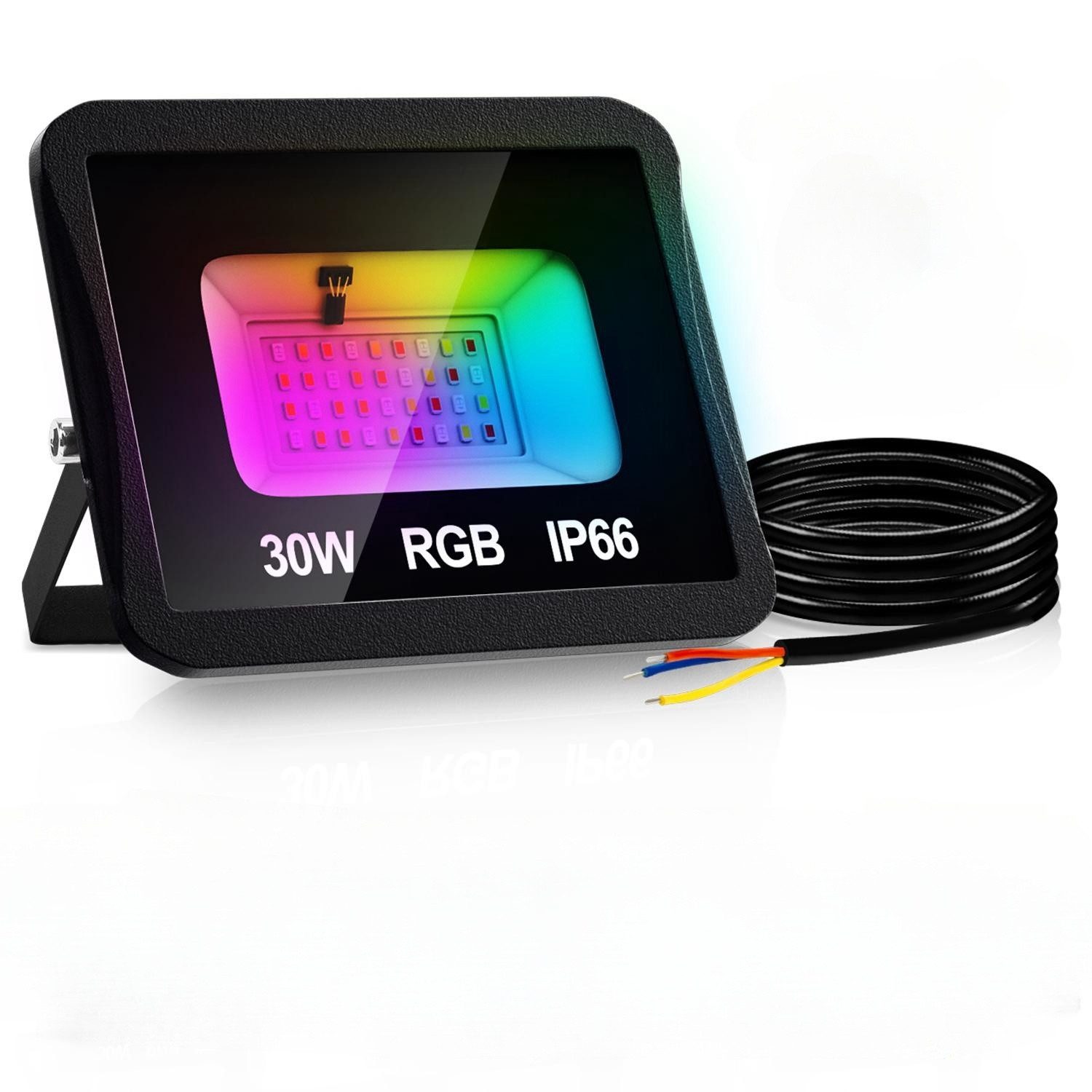 Clanmacy LED Flutlichtstrahler 1-4X RGB LED Fluter 10-50W Mehrfarbig Außen Strahler mit Fernbedienung, Außenstrahler