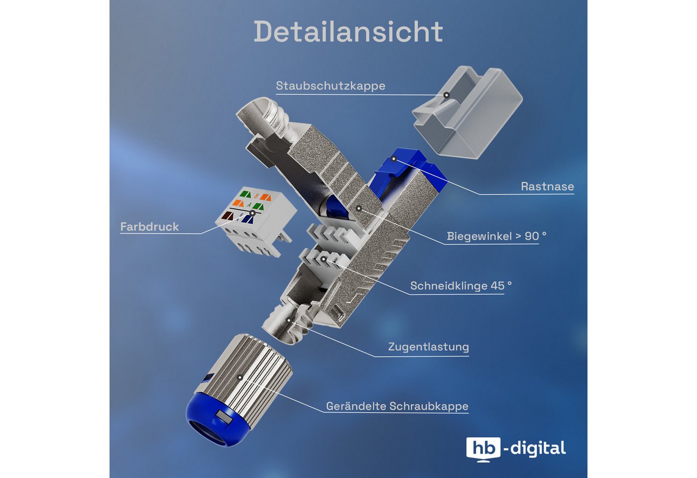 Thumbnail - HB-DIGITAL Netzwerkstecker Netzwerkstecker RJ45 CAT8 LAN Stecker, 50 Mikrozoll vergoldet auf der Kontaktoberfläche