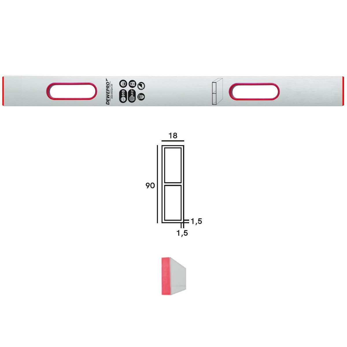 DEWEPRO Wasserwaage DEWEPRO Alu Richtlatte Setzlatte Abziehlatte - 2 Handgriffe 150cm 1,5m