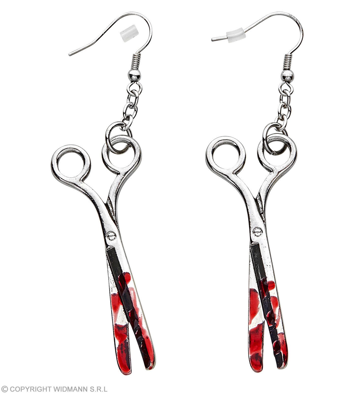 Kostüm Ohrringe 'Blutige Schere' 12462, Silber Rot