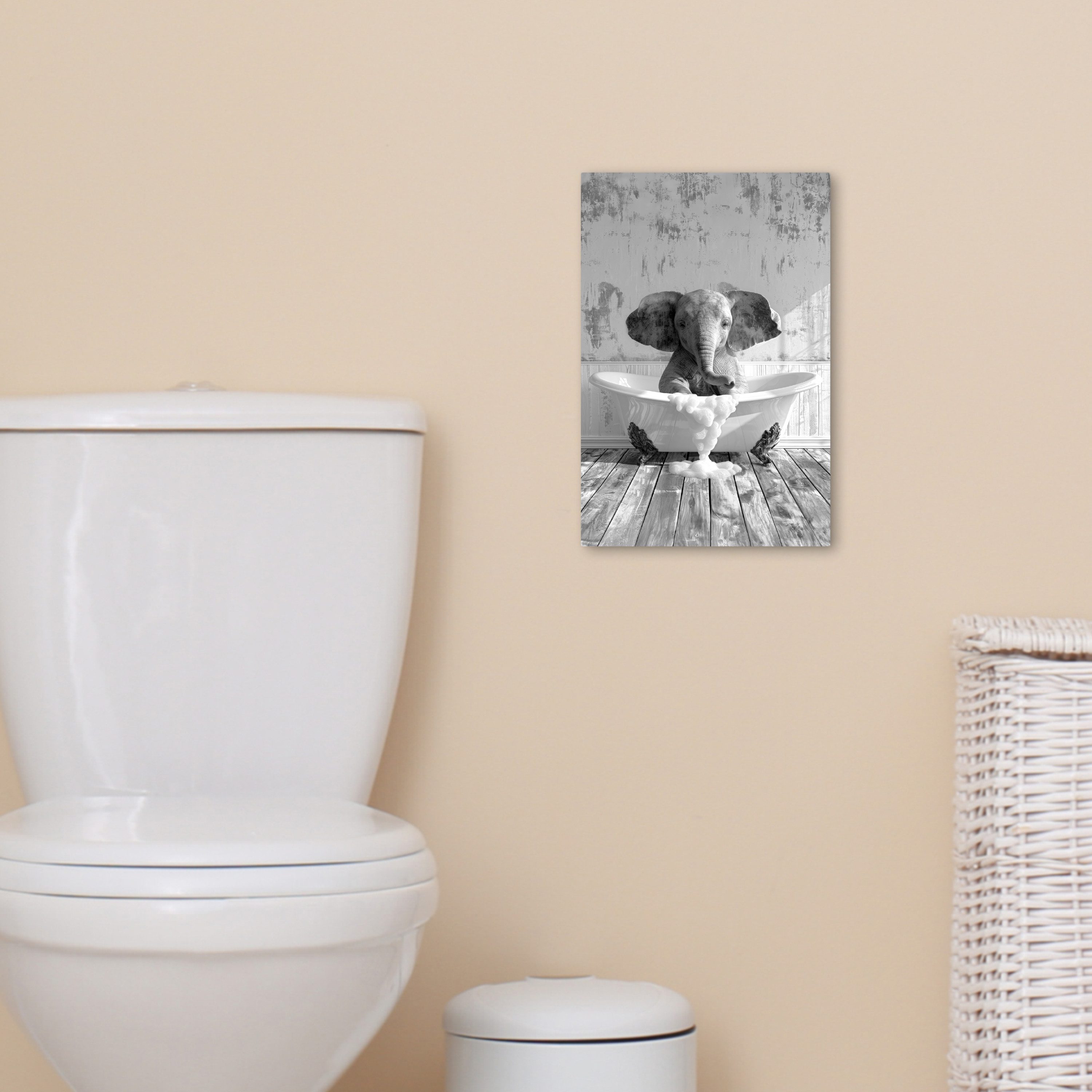 OneMillionCanvasses® Leinwandbild Elefant - Weinlese - Tiere - Schwarz - Weiß, Fotodruck (1 St), Badezimmer Deko, Bilder WC, Toilette Wanddeko 20x30 cm – Bild 5 von 5