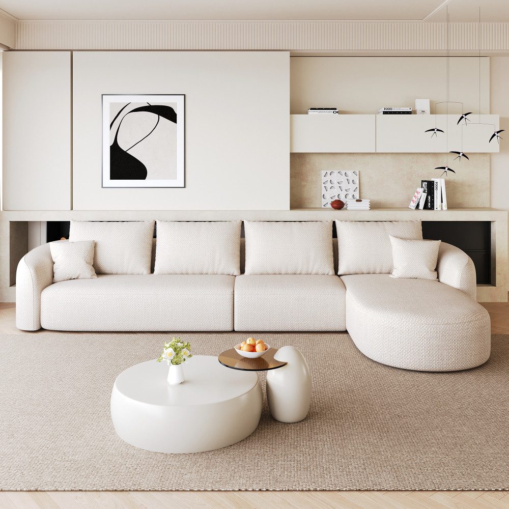BBWL Ecksofa mit Chenille-Stoff, Schwammfüllung, 5 Sitzen und rahmenlosem, L-förmiges Ecksofa 336cm Modular Sofa Komfort