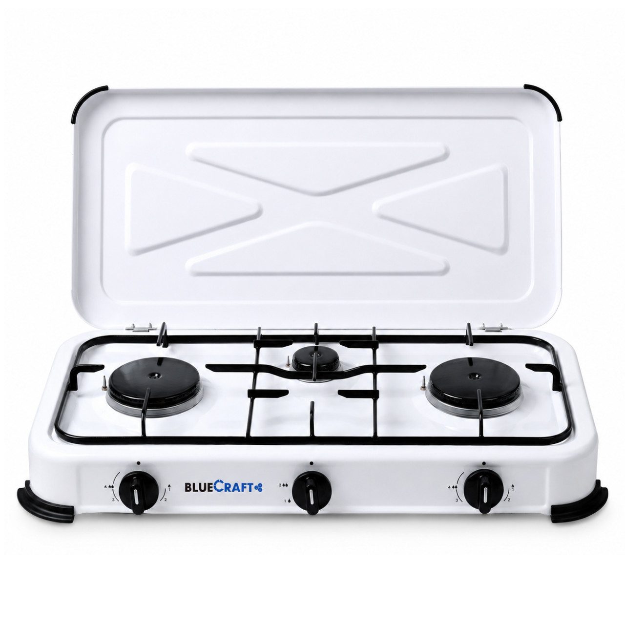 BlueCraft Gaskocher 3 flammig mit Zündsicherung 50mbar Propan Gas Campingkocher 5,25 kW, Camping Gas Kocher 3 flammen für Gasflasche Gasherd Gas-Kochfeld
