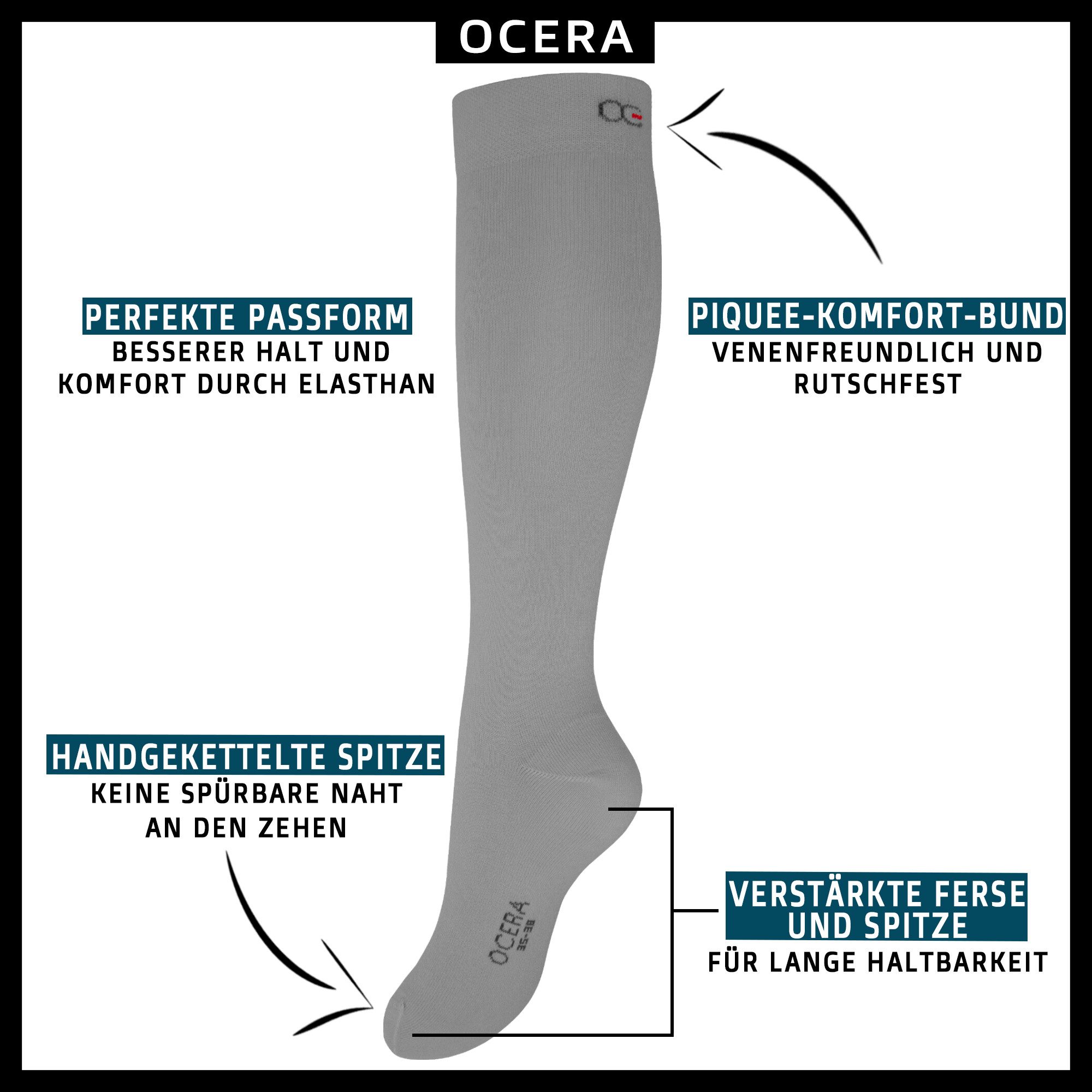 OCERA Kniestrümpfe 5 Paar für Damen & Herren (unisex) in verschiedenen Farben Weiß 43/46 (5-Paar)