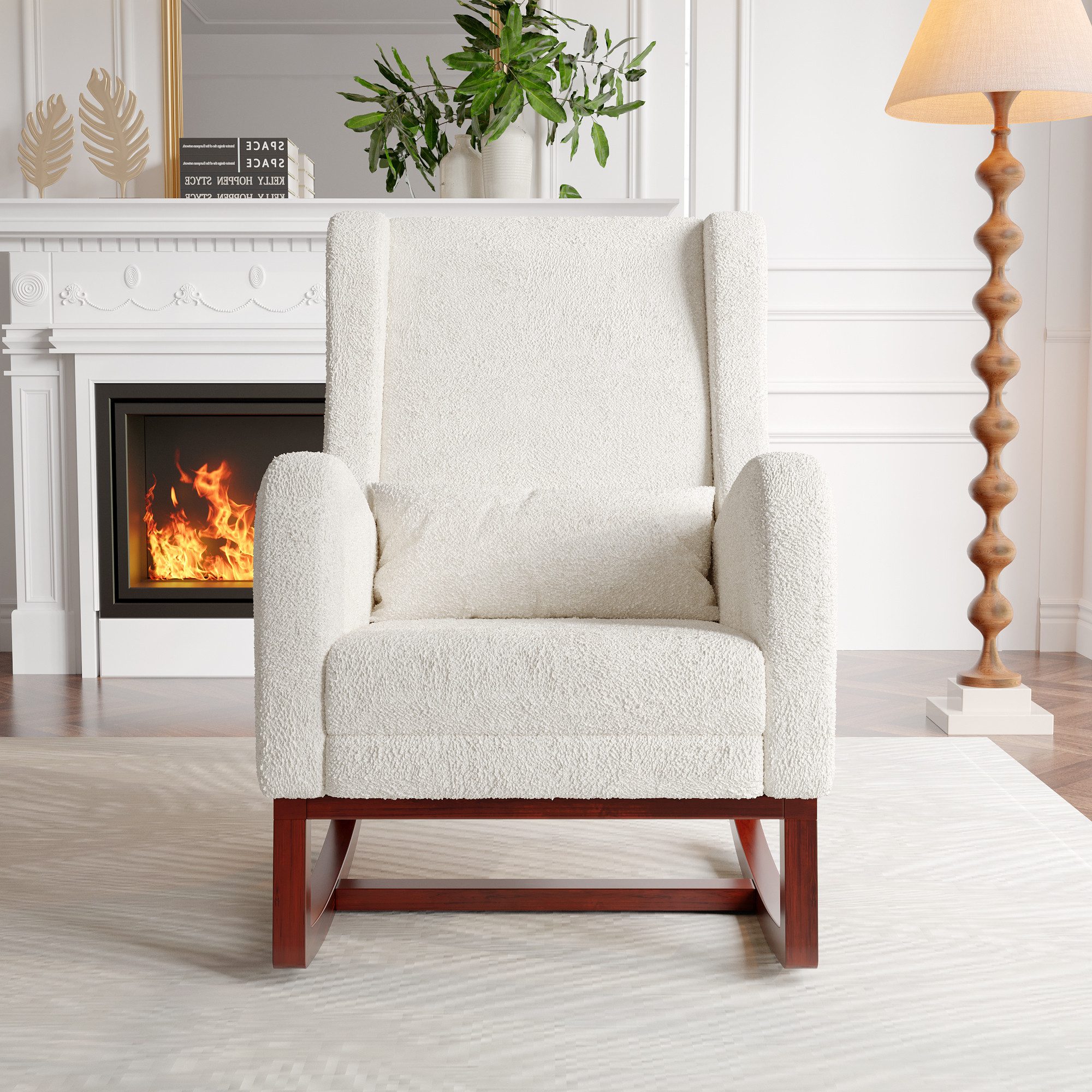 Furnishings Home Schaukelstuhl Loungesessel Hellbeiger mit Kissen (1 St), 2 Seitentaschen, 1 Lendenkissen 64 x 67 x 99 cm