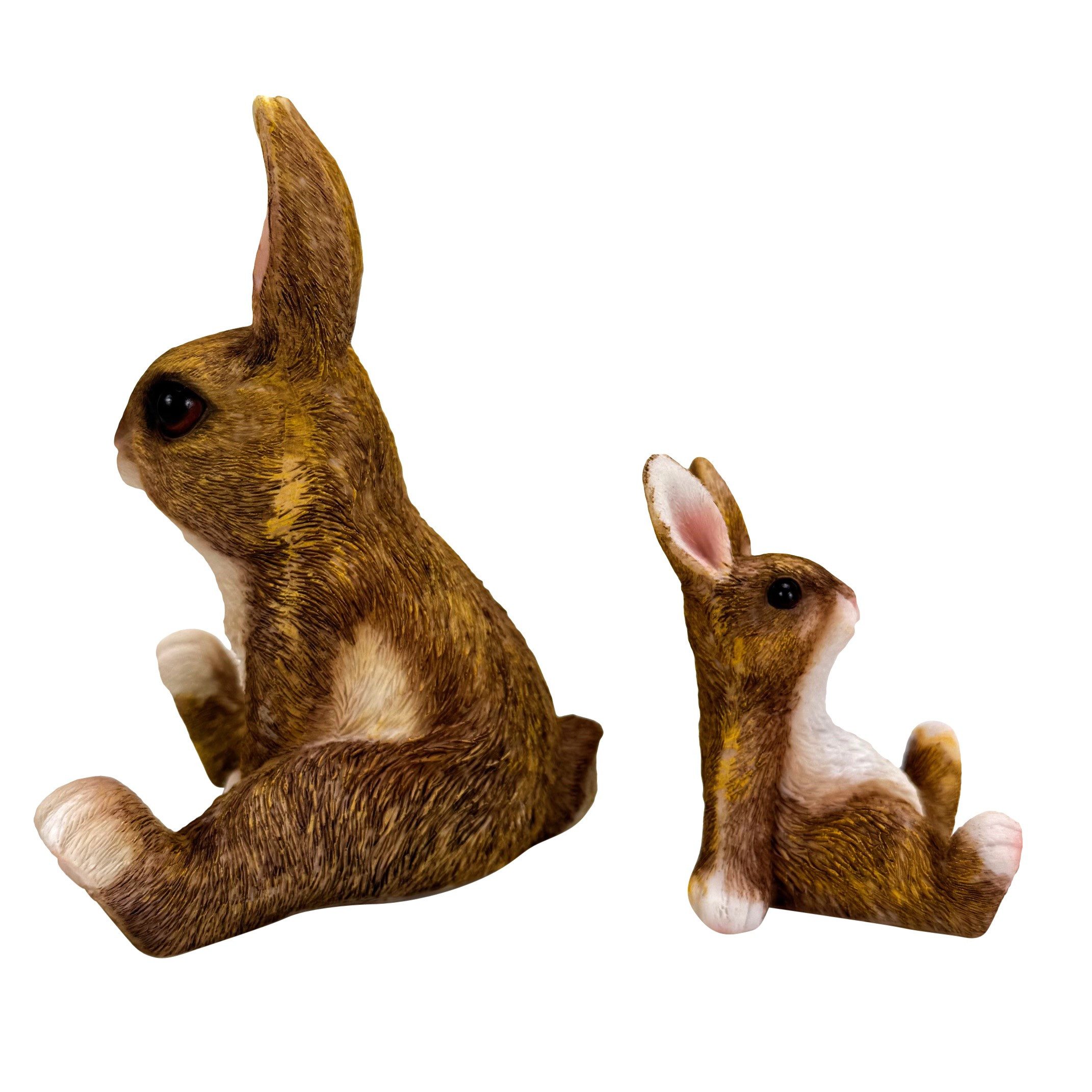 Online-Fuchs Dekofigur Gartenfiguren 2 Hasen, Kaninchen für draußen - Deko Frühling & Sommer (9 und 15,5 cm groß, süßes Design), aus langlebigem Kunstharz gefertigt - Wetterfest