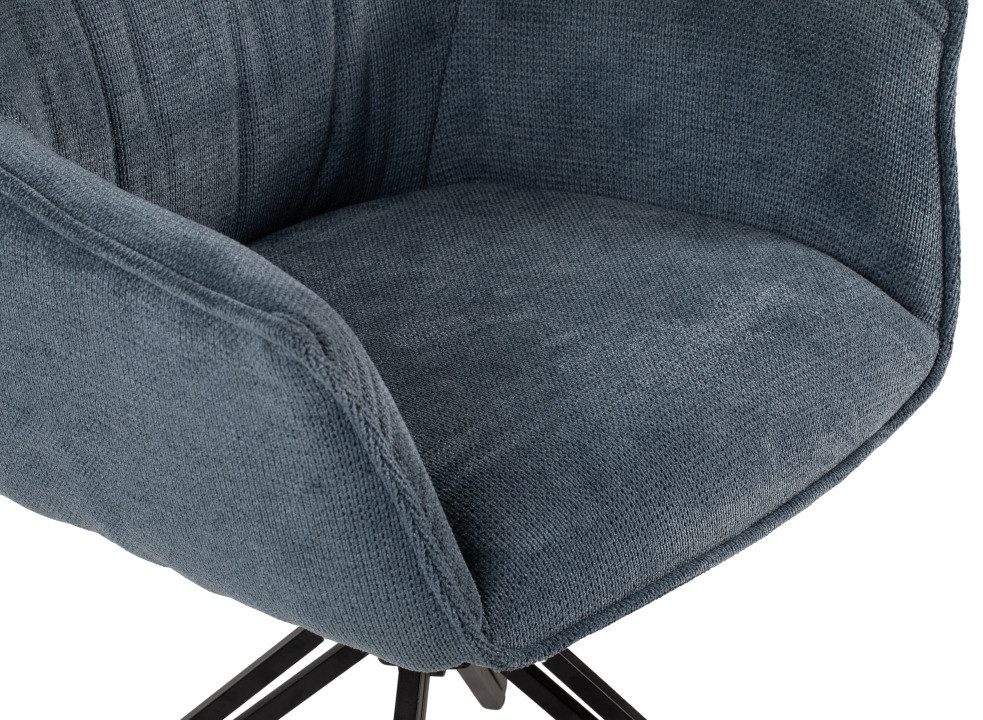 MR.DEKO Esszimmer-Set Diningsessel-Set Ginosa blau 4x & runder Tisch Oria Eiche Ø120 cm, (Essgruppe 5-teilig – Tisch & 4 drehbare Esszimmerstühle, 5-St), Runder Holztisch Ø120 cm Eichenfurnier & 4 drehbare Polsterstühle