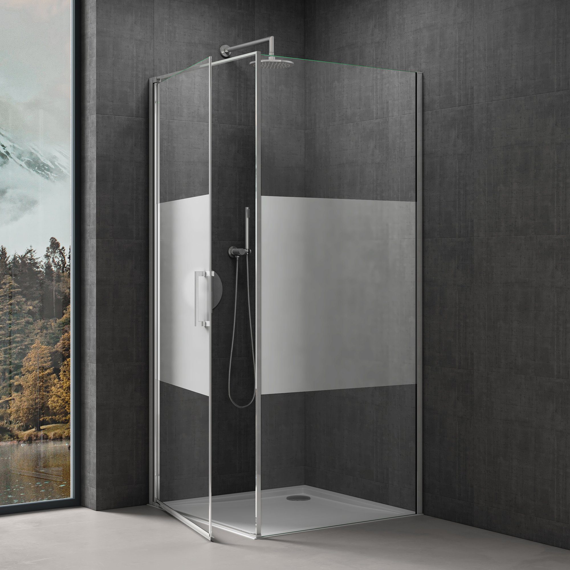 doporro Eckdusche Duschkabine 90x90cm Hebe und Senkmechanismus ESG mit Nano 195cm R36K, BxT: 80x80 cm, Einscheibensicherheitsglas, ebenerdiger Einbau möglich