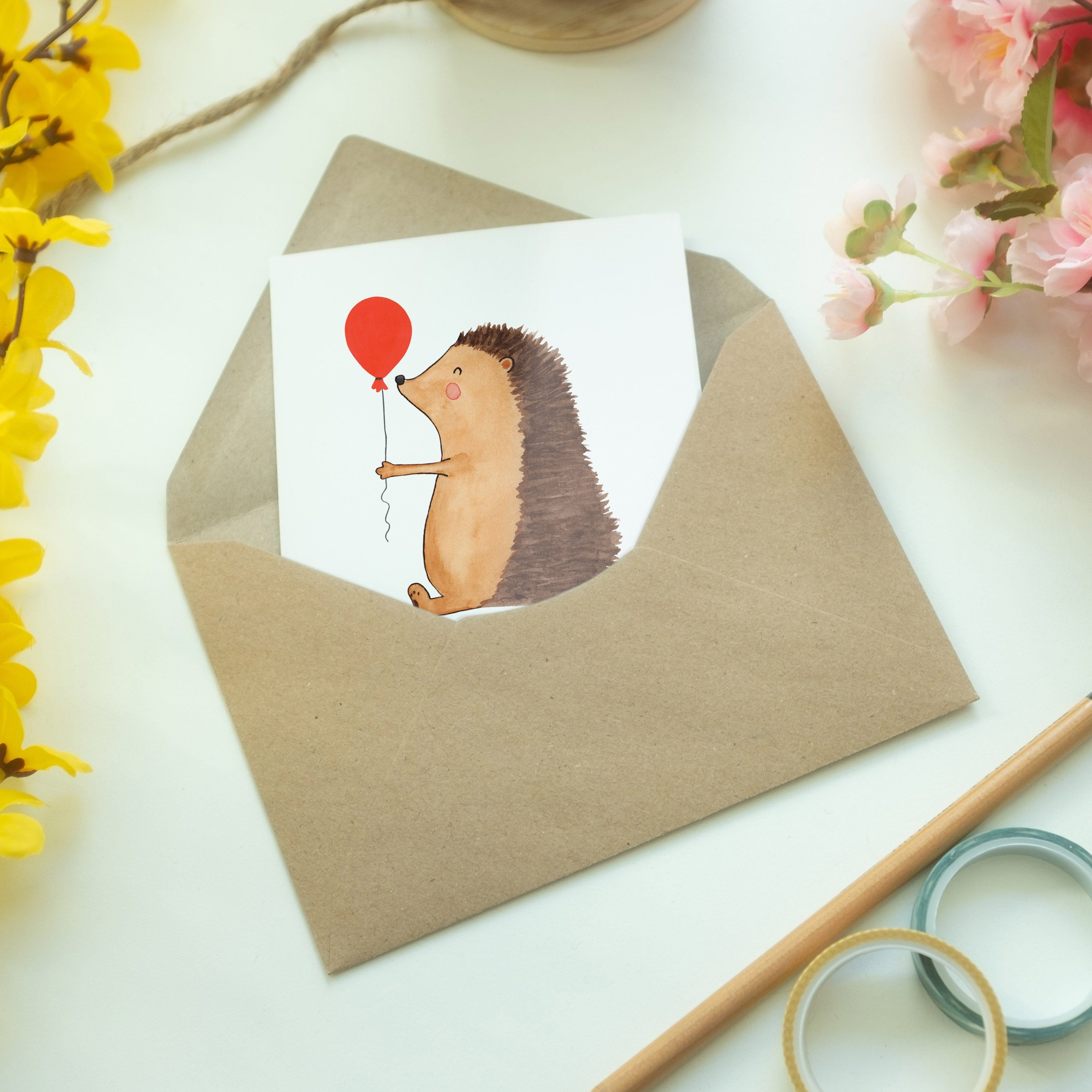 Weiß - Igel Luftballon - Mr. Gute & Glückwunschkarte Geschenk, Grußkarte Mrs. mit Panda Laune,