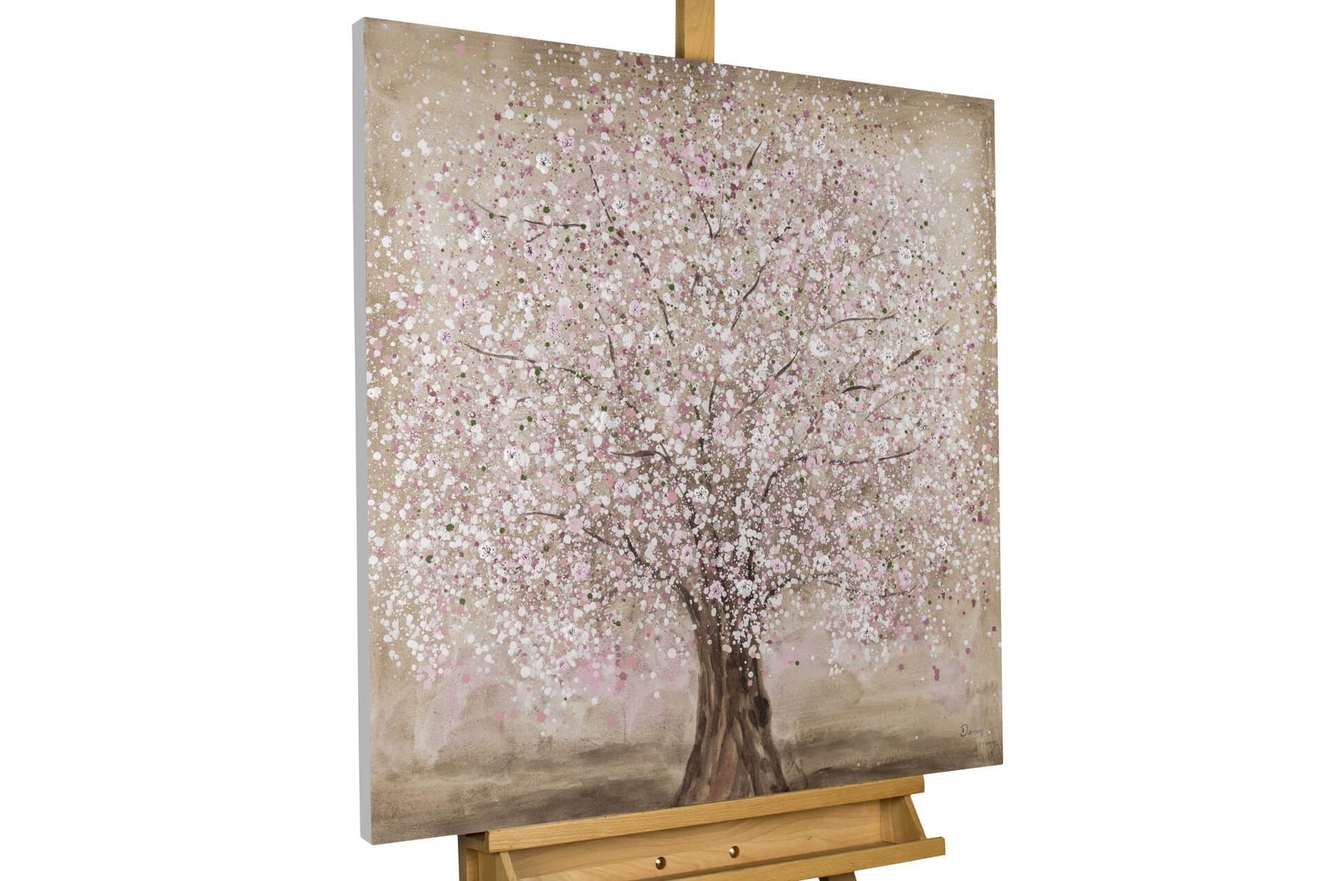 HANDGEMALT Frühlingstraum 100% Gemälde KUNSTLOFT Leinwandbild Wandbild 80x80 cm, Wohnzimmer Rosa