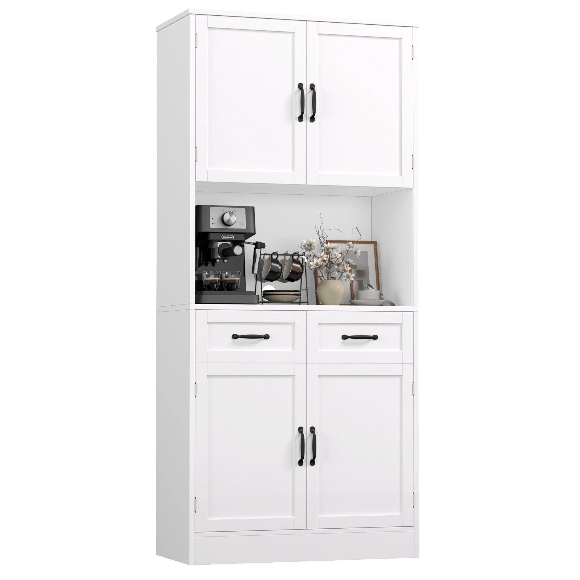 HOMECHO Hochschrank Küchenbuffet mit 4 Türen 2 Schubladen und offenen Fäche günstig online kaufen