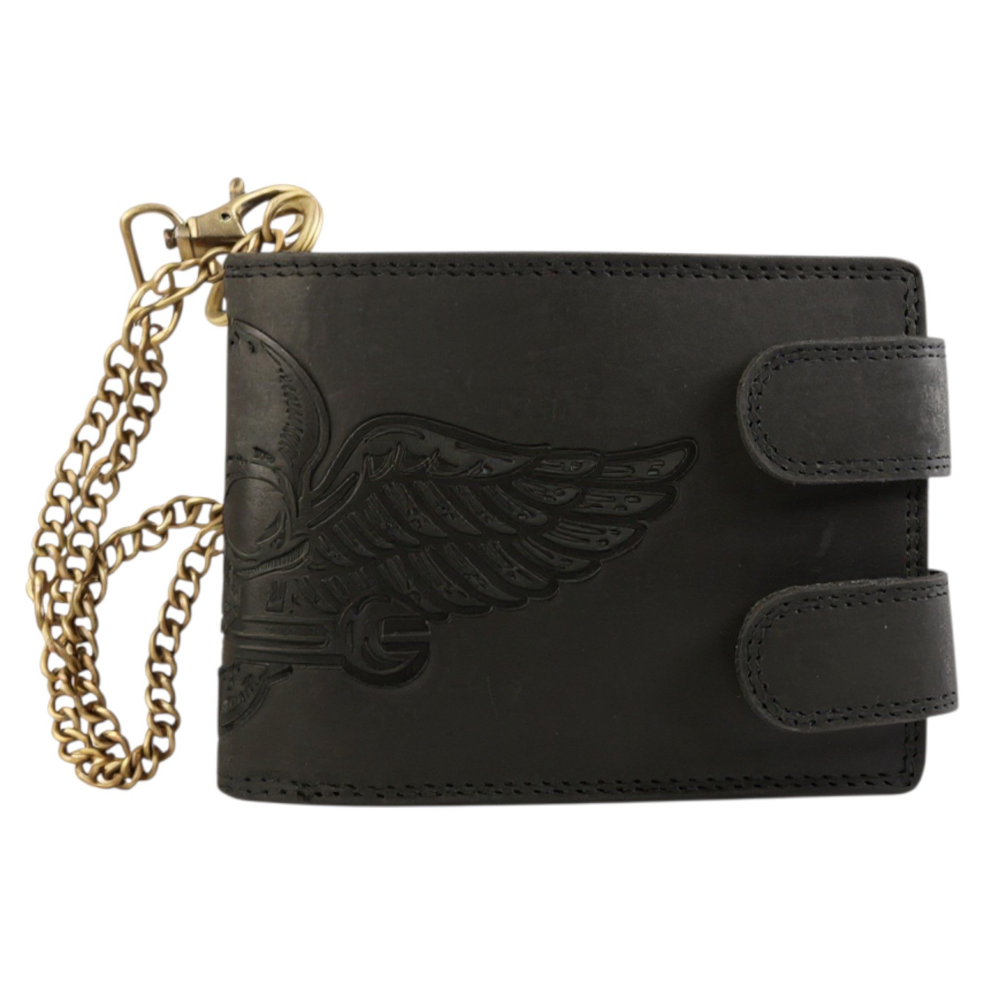 MDM Geldbörse Biker Leder Geldbörse mit Kette – Totenkopf-Prägung, RFID-Schutz