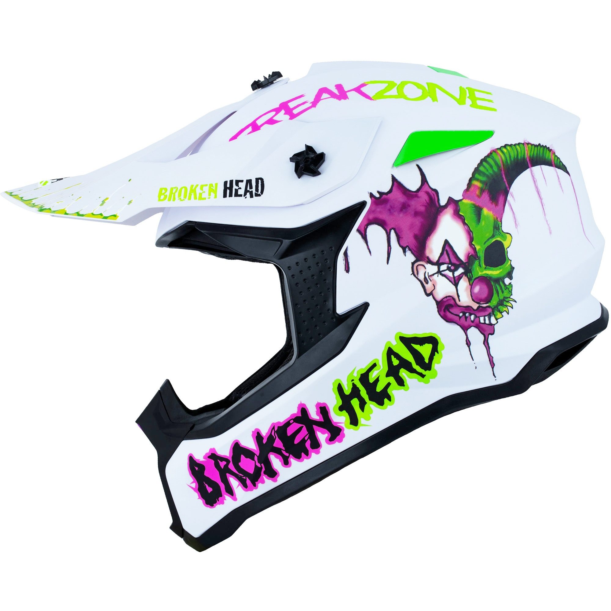 Motocrosshelm Broken Head Crosshelm FreakZone Weiss-Pink-Grün