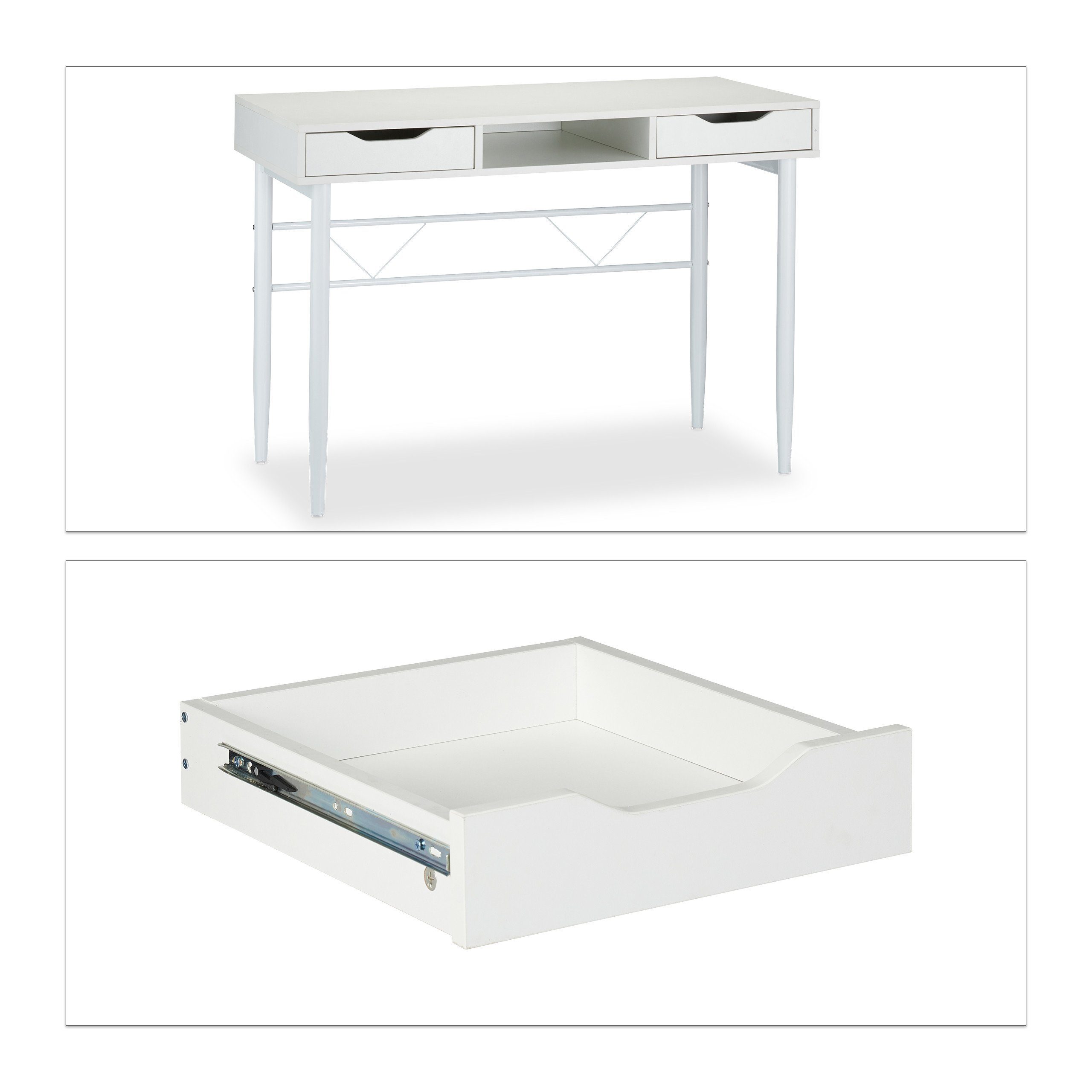 / Schreibtisch mit Schubladen, Weiß Schreibtisch Weiß relaxdays