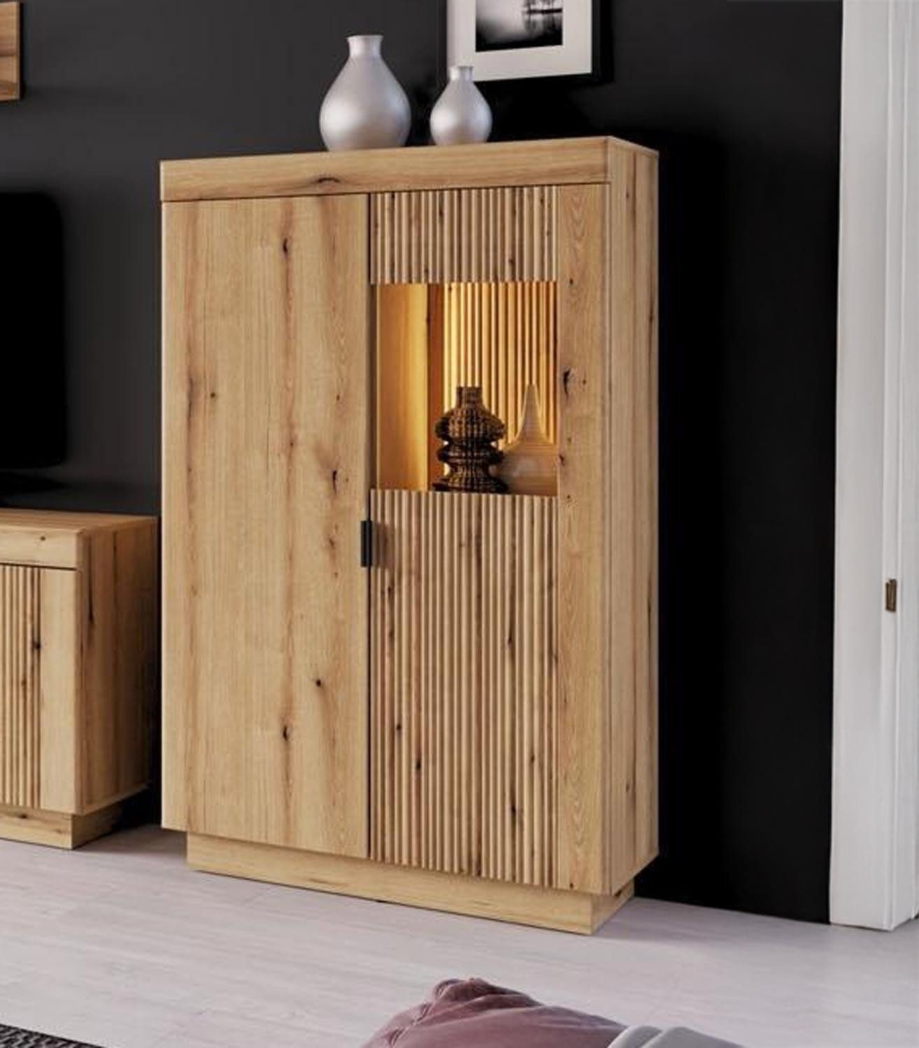 Vitrine DELAMAR, Coast Evoke Eiche Dekor, 2 Türen, mit LED-Beleuchtung, B 81 x H 141 x T 40 cm