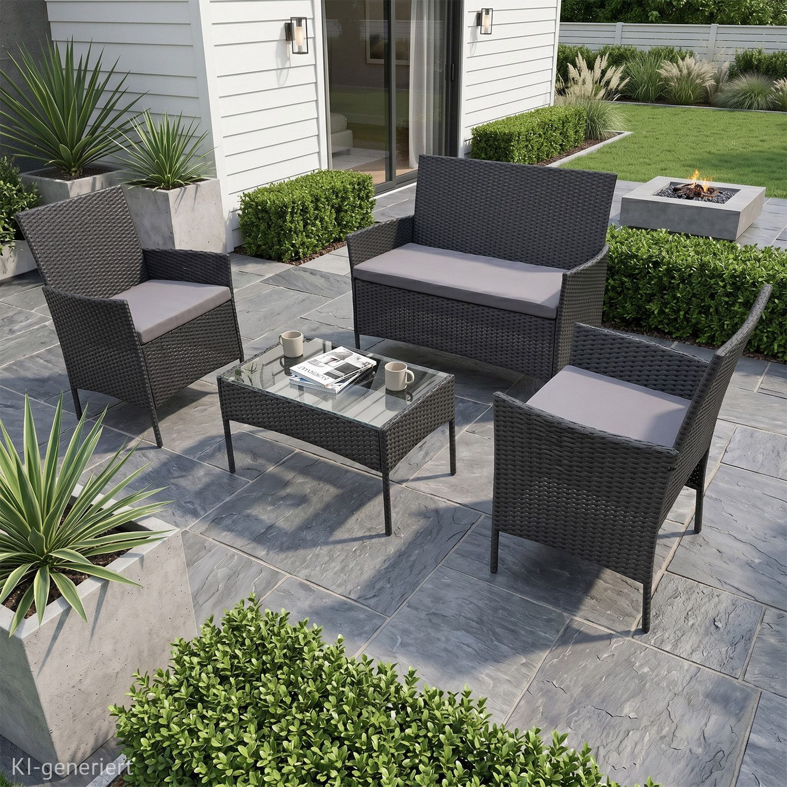 SVITA Sitzgruppe BROOKLYN, (Set, 4-tlg., Gartenlounge), Gartenmöbel Set, Sitzgruppe, Polyrattan