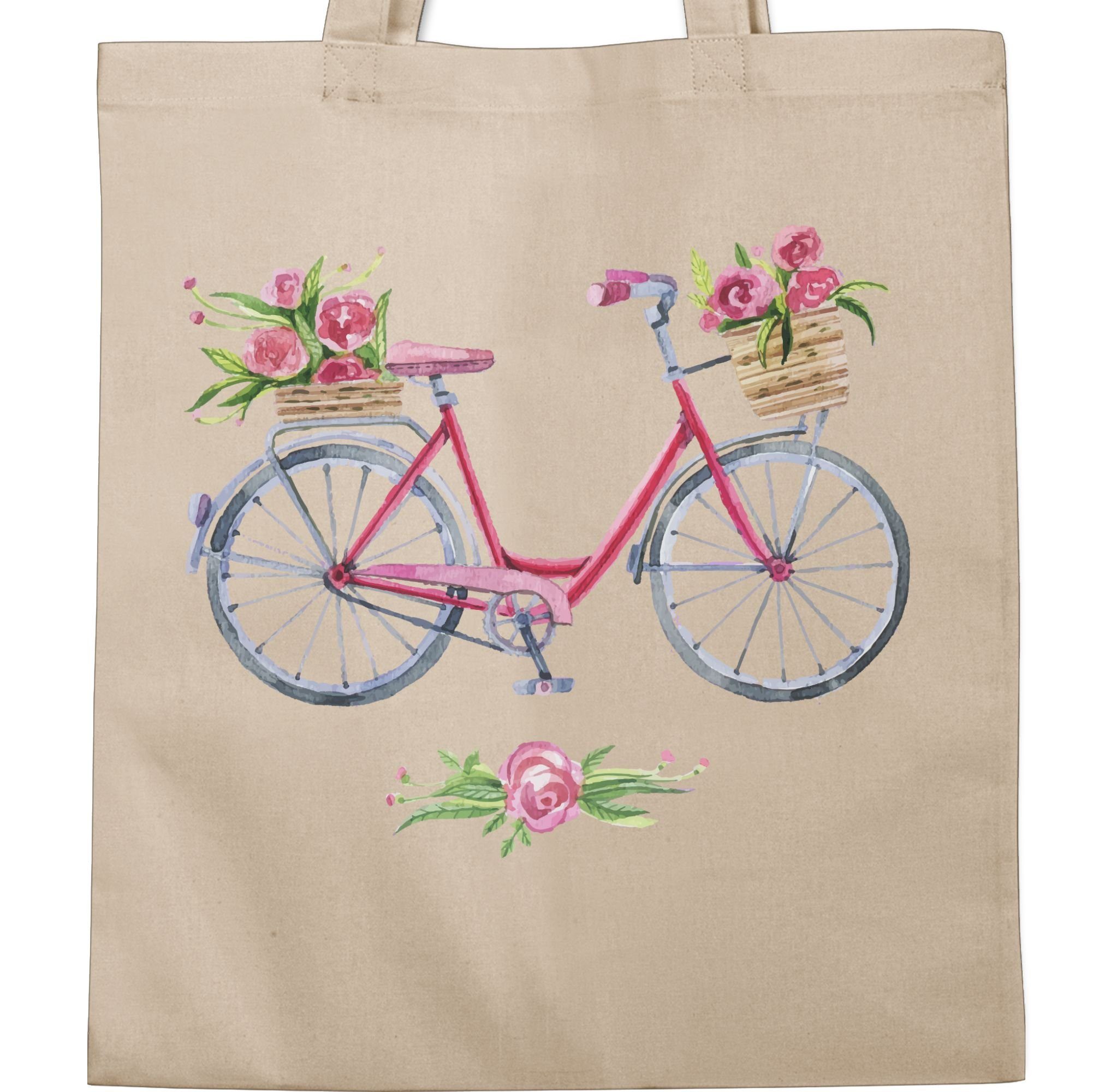Shirtracer Vintage Retro Naturweiß Vintage Umhängetasche 1 Blumen, Wasserfarbe Fahrrad