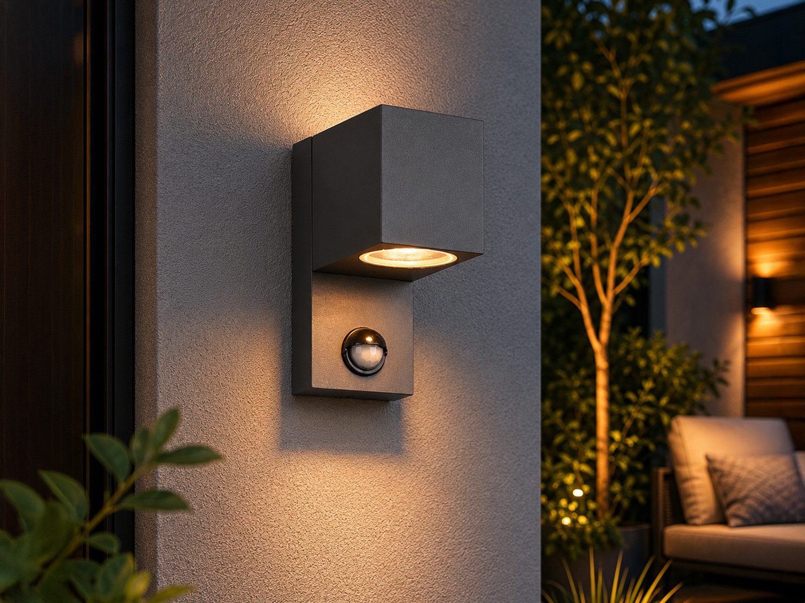 TRIO Leuchten LED Außen-Wandleuchte mit Bewegungsmelder & GU10 LED Höhe 15cm, Bewegungssensor, LED wechselbar, Warmweiß, Wand Außenleuchte zur Fassadenbeleuchtung für Hauswand & Haustür