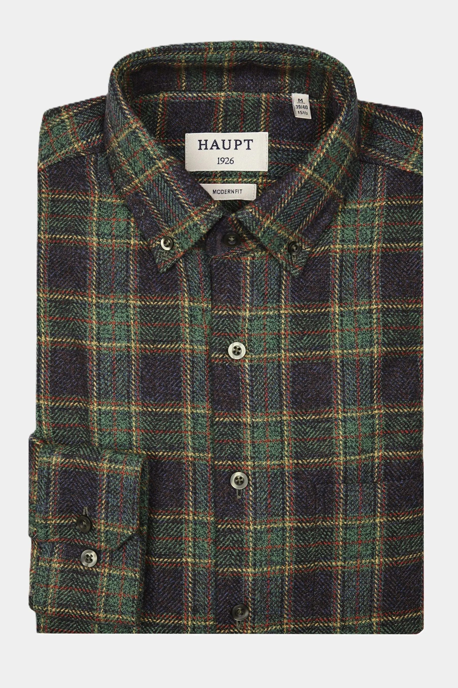 Langarmhemd Haupt Modern Fit Flanell Langarm Herrenhemd in True Green