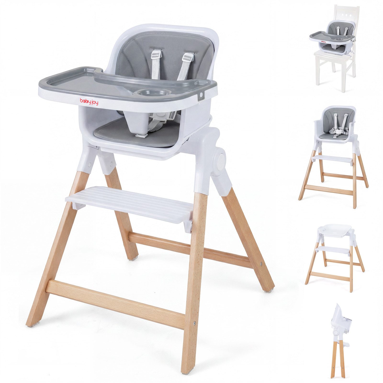 COSTWAY Hochstuhl, Kinderhochstuhl, Babystuhl klappbar, mit Fußstütze