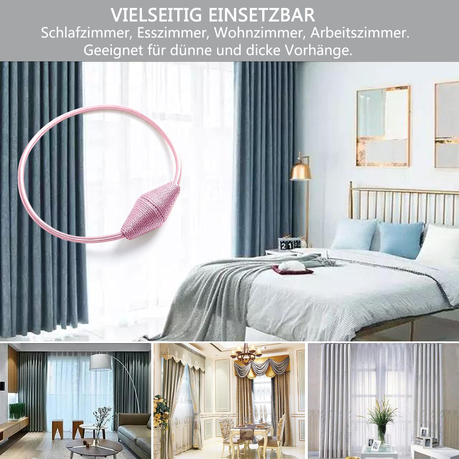 Agger Raffhalter Magnetische Vorhang Raffhalter 2 Stück, Vorhang Raffhalter Schnallen, (2-tlg), Holdbacks Halter Haken Clip für Zuhause Schlafzimmer Büro – Bild 4 von 5