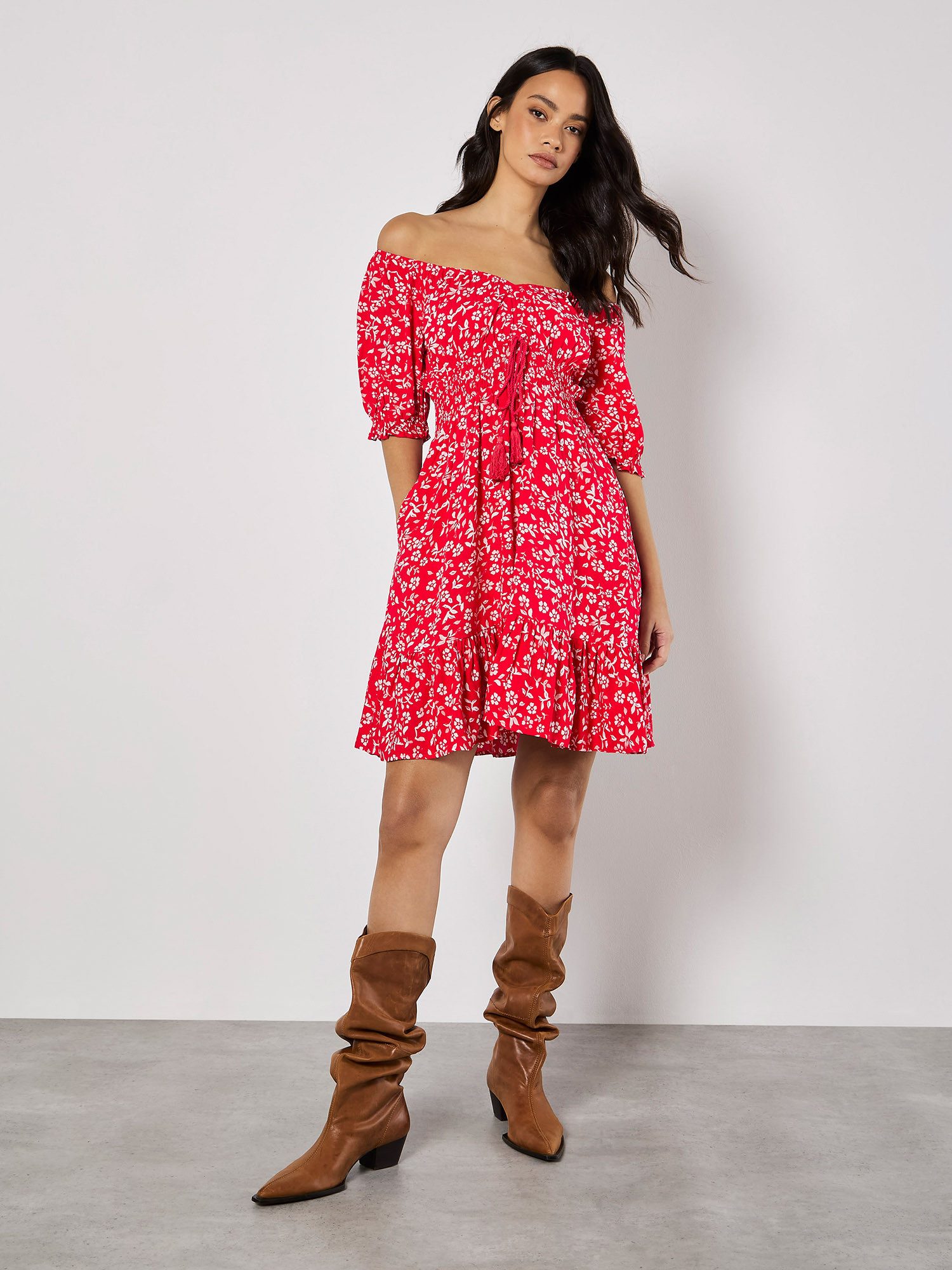 Apricot Minikleid Sarasa Flower Dress mit Bardot-Ausschnitt günstig online kaufen