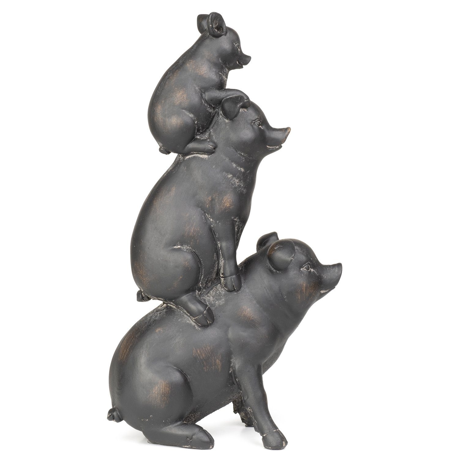 Schweinefamilie Dekofigur aufeinander Polyresin sitzt schwarz, Deko-Figur Dekofigur Moritz aus Dekoelement Dekoration Polyresin Figuren aus
