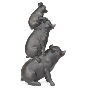 Moritz Dekofigur Deko-Figur Schweinefamilie sitzt aufeinander aus Polyresin schwarz, Dekofigur aus Polyresin Dekoelement Dekoration Figuren
