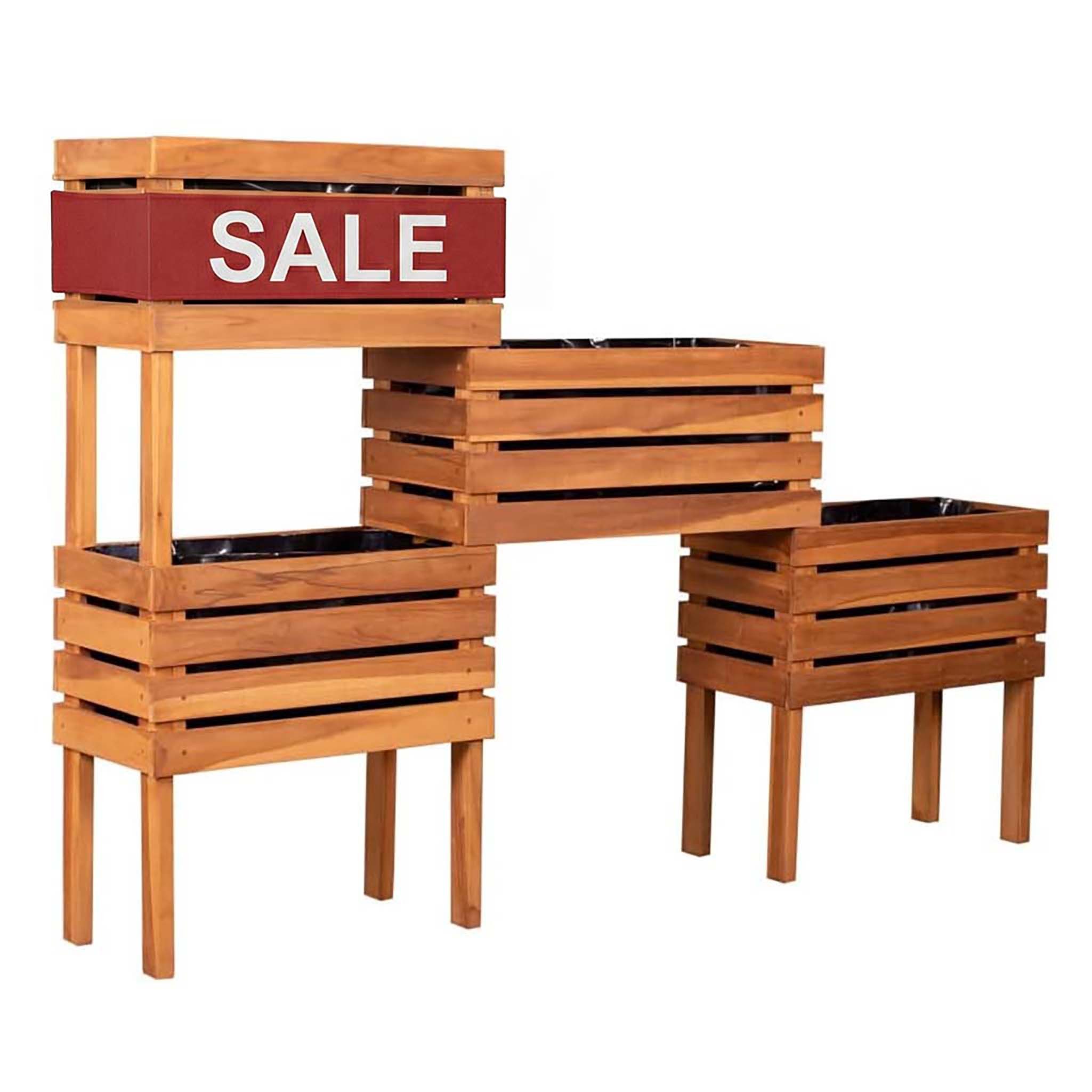 MR.DEKO Hochbeet Dundee Teak, Stufen Beet, Blumenkästen stehend, Balkon (1 St), 4-fach unterteilt für getrennte Bepflanzung