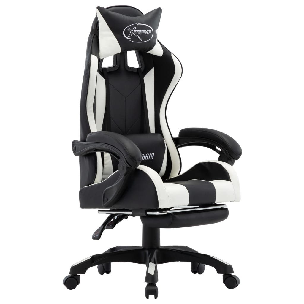 furnicato Bürostuhl Gaming-Stuhl mit Fußstütze Weiß und Schwarz Kunstleder (1 St)
