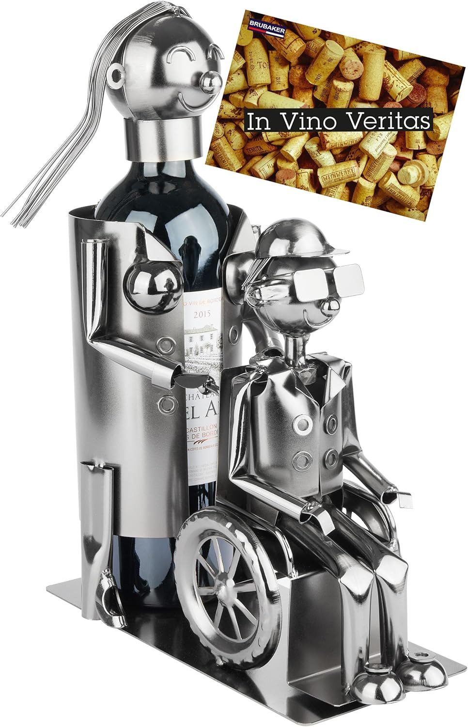 BRUBAKER Weinflaschenhalter Pflegerin mit Rollstuhlfahrer - Metall Skulptur günstig online kaufen