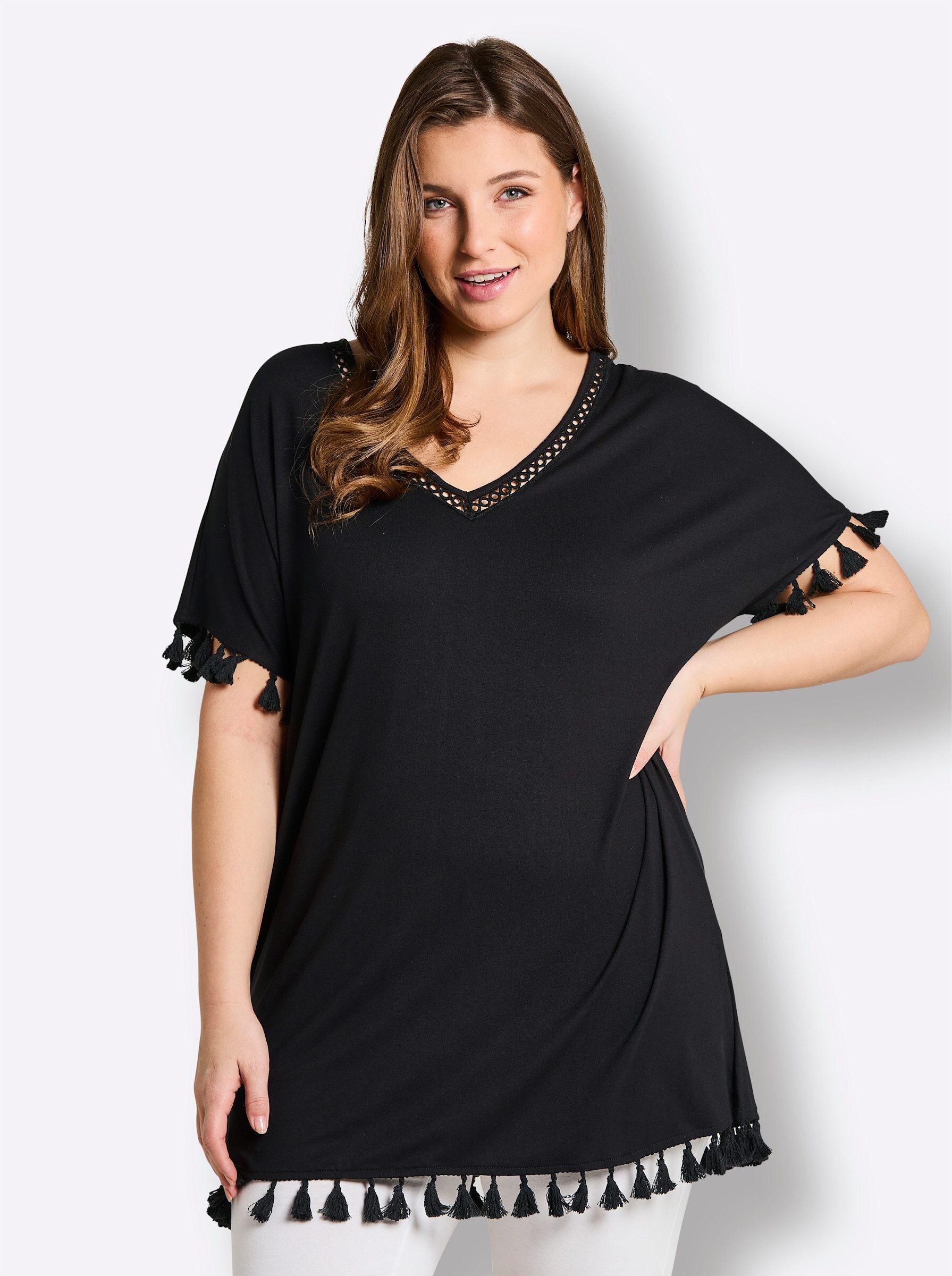 Sheego Strandkleid Longshirt Kurzarm