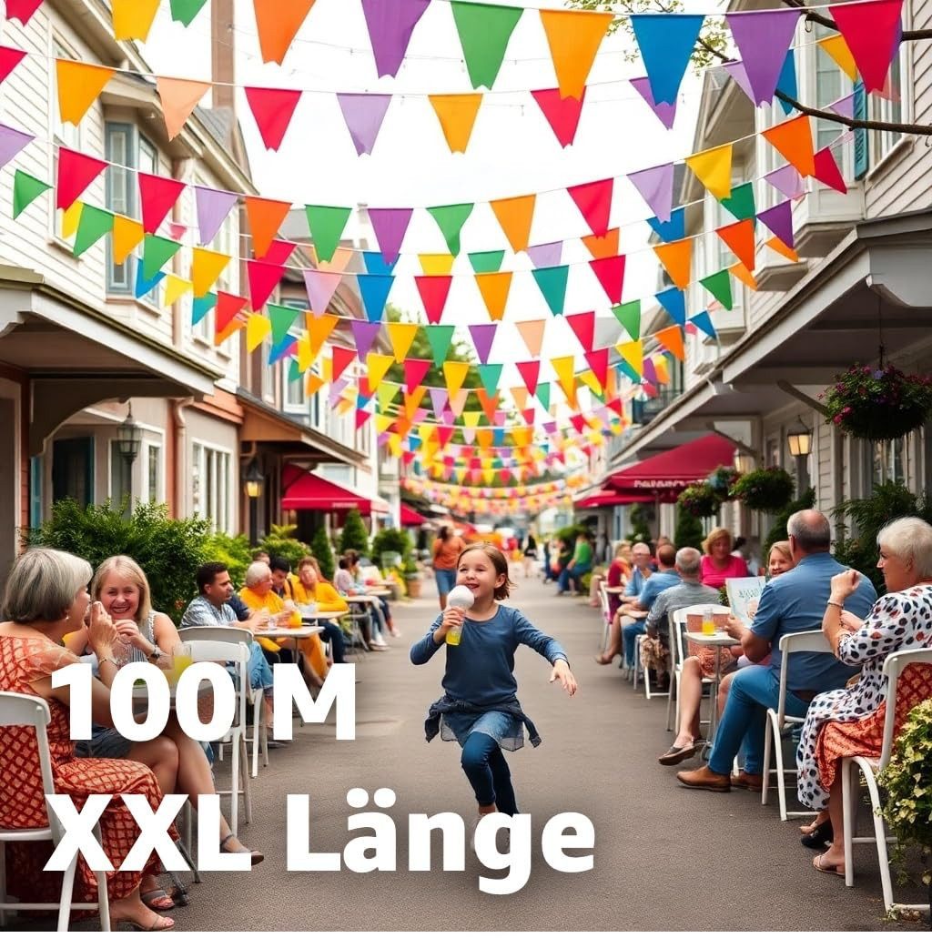 FESTIFUN Wimpelkette 100 Meter Wimpelkette bunt - XXL Girlande aus Stoff