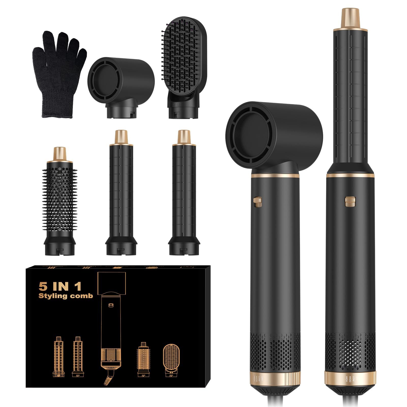 UKLISS Multihaarstyler 5-in-1-Hot-Styling-Bürsten-Set, Airstyler mit Rundbürstenföhn, Glätten,Trocknen,Volumen&Locken, All-in-One Hairstyler